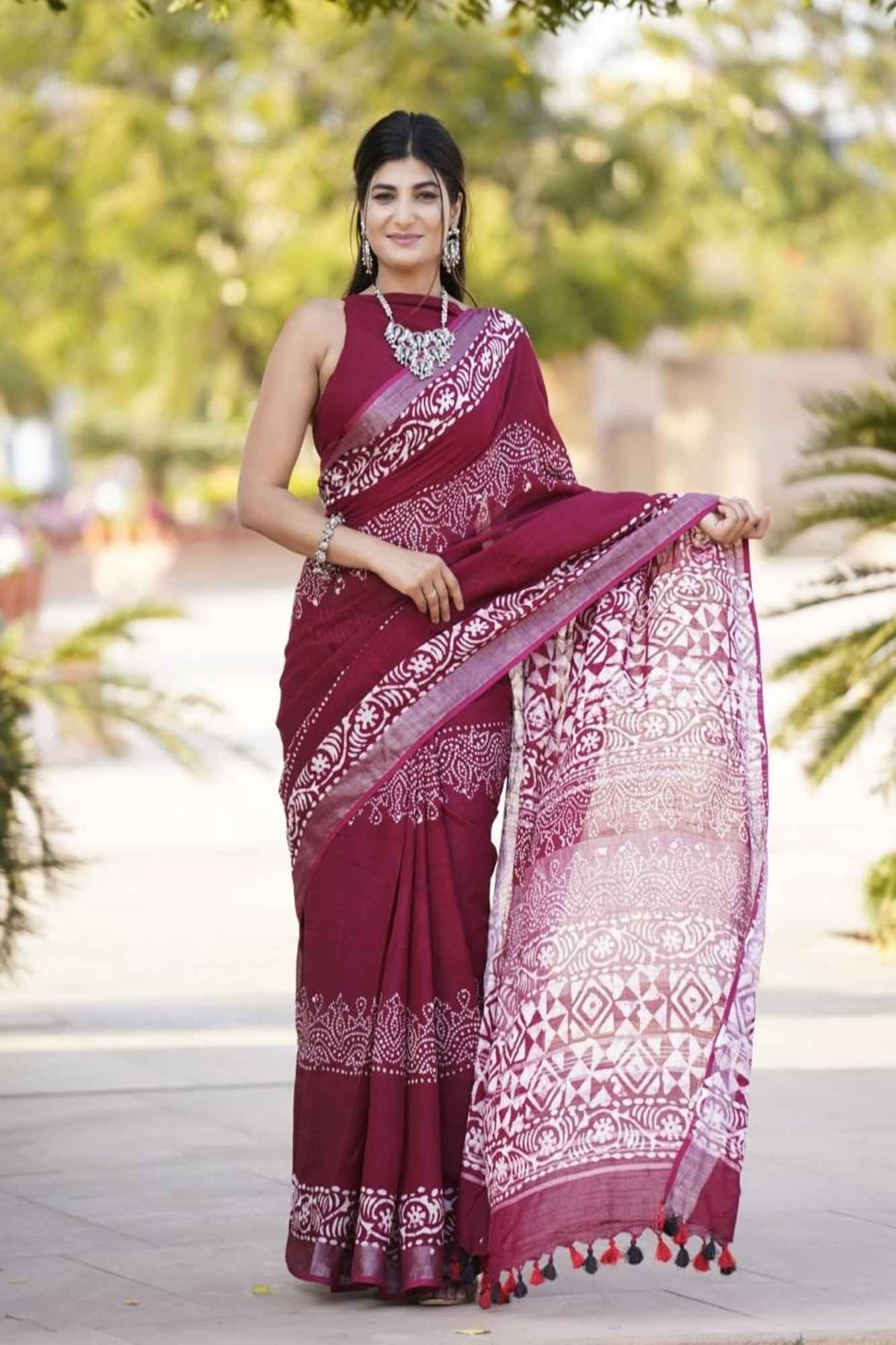 Linen Cotton with Beautiful Jaipuri Print Ready to wear Saree