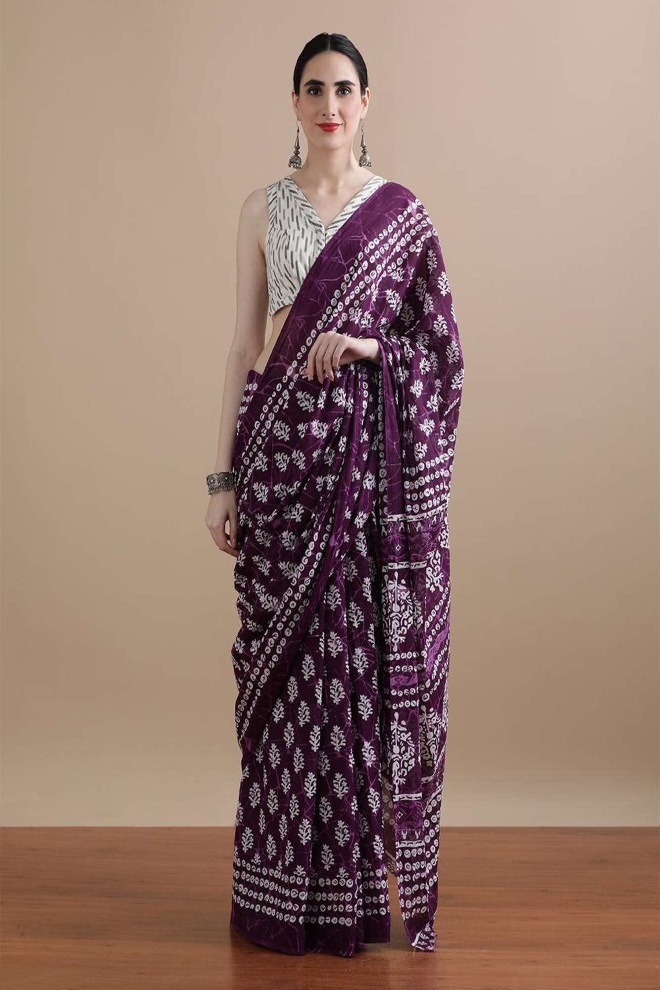 Jaipuri Block Printed Mulmul Cotton Ready to wear Saree
