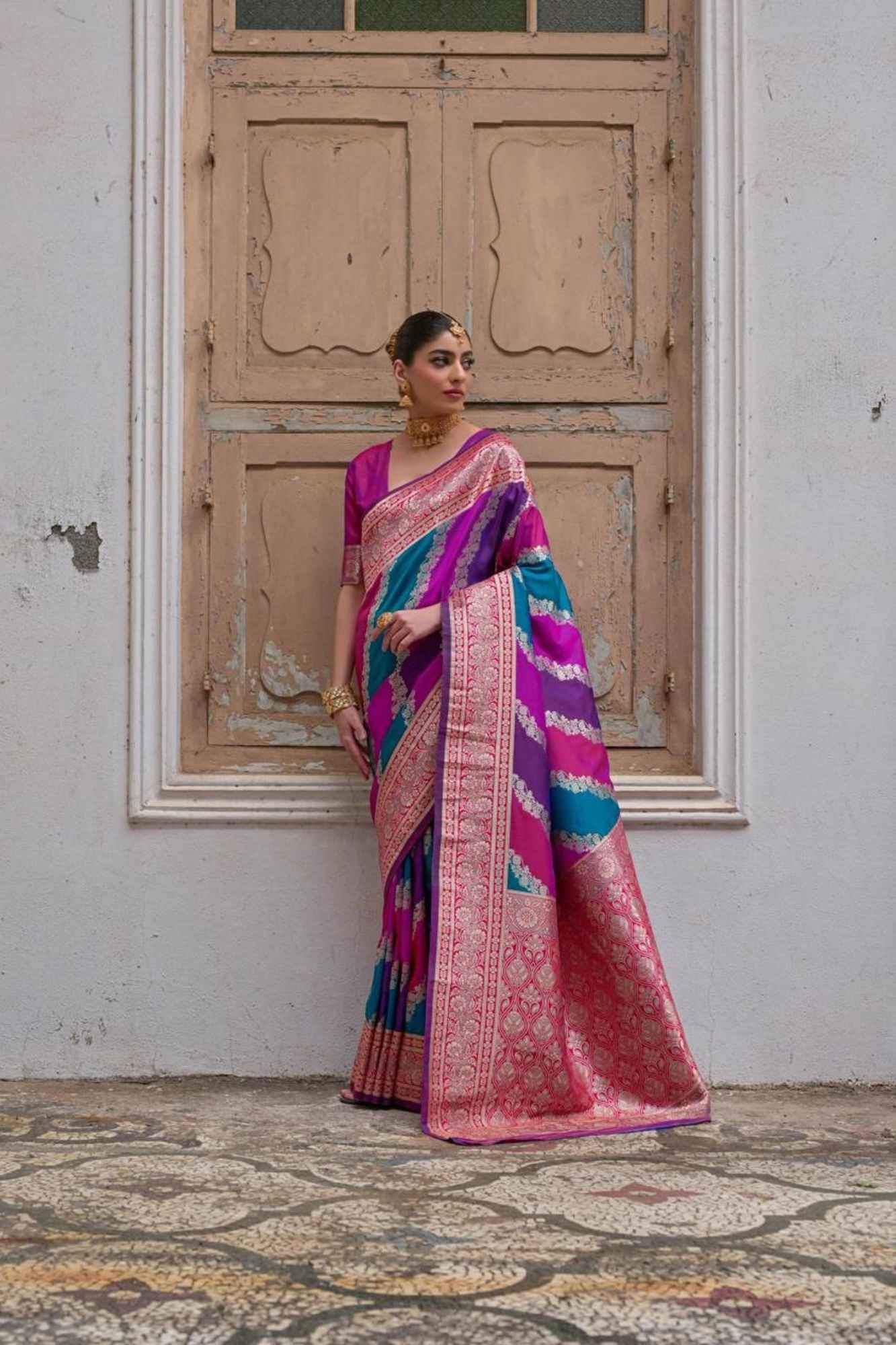 Multicolour Woven Banarasi Silk Handloom in Kadwa Weaving with Rich Pallu Ready To Wear Saree