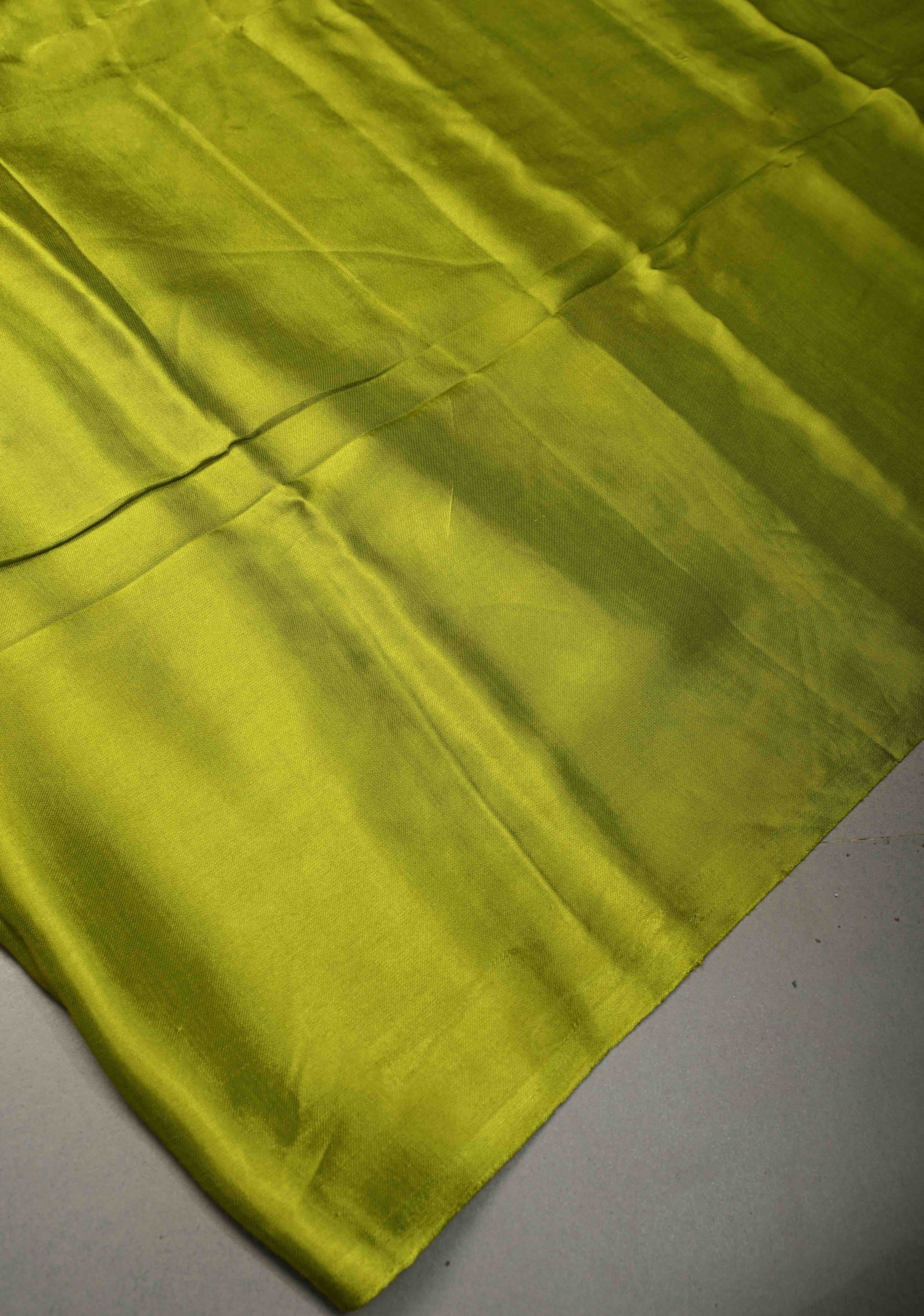 Chartreuse Modal Silk Saree with Lagda Patta Crushed Pallu | Shobitam
