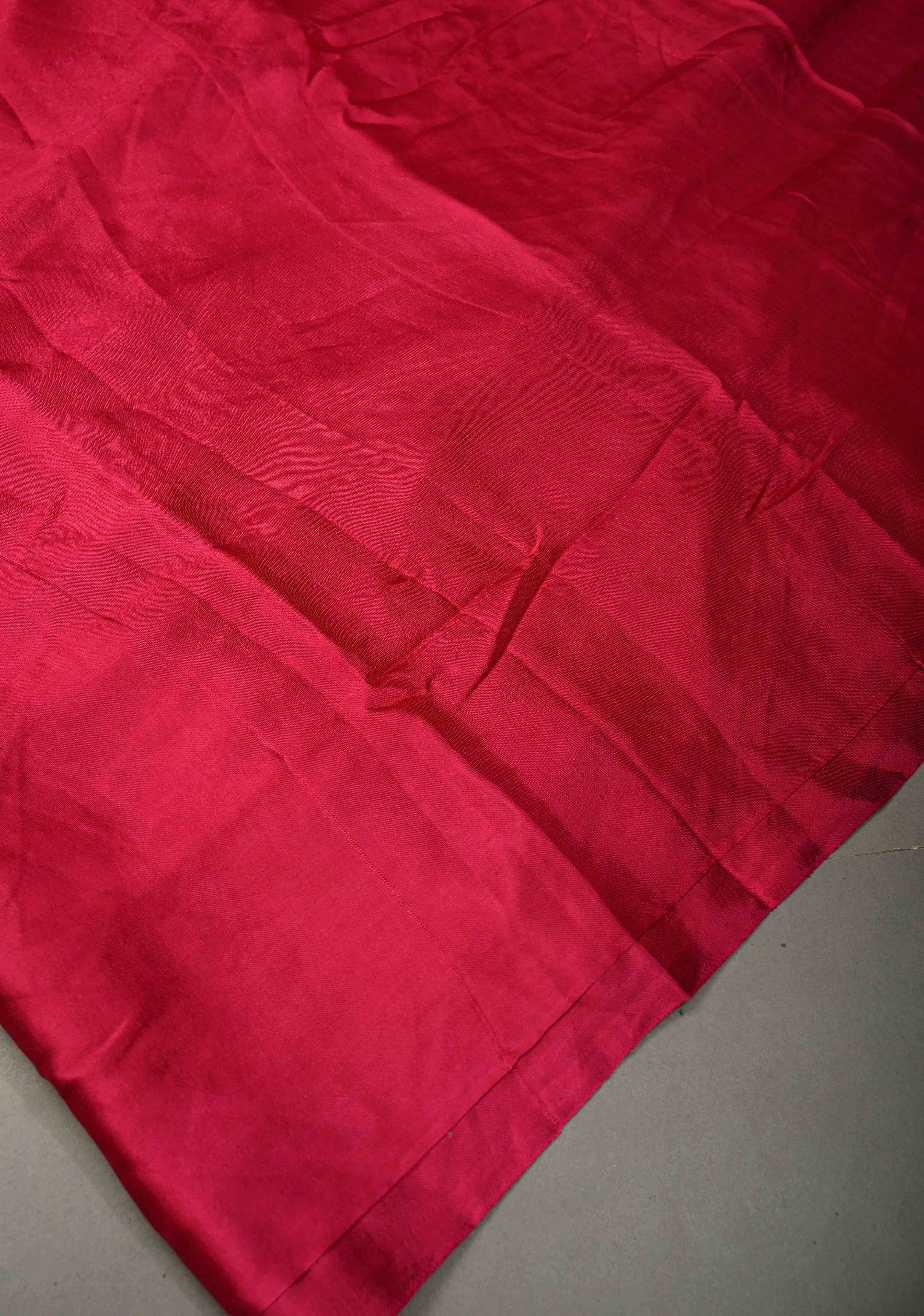 Rani Pink Modal Silk Saree with Lagda Patta Crushed Pallu | Shobitam