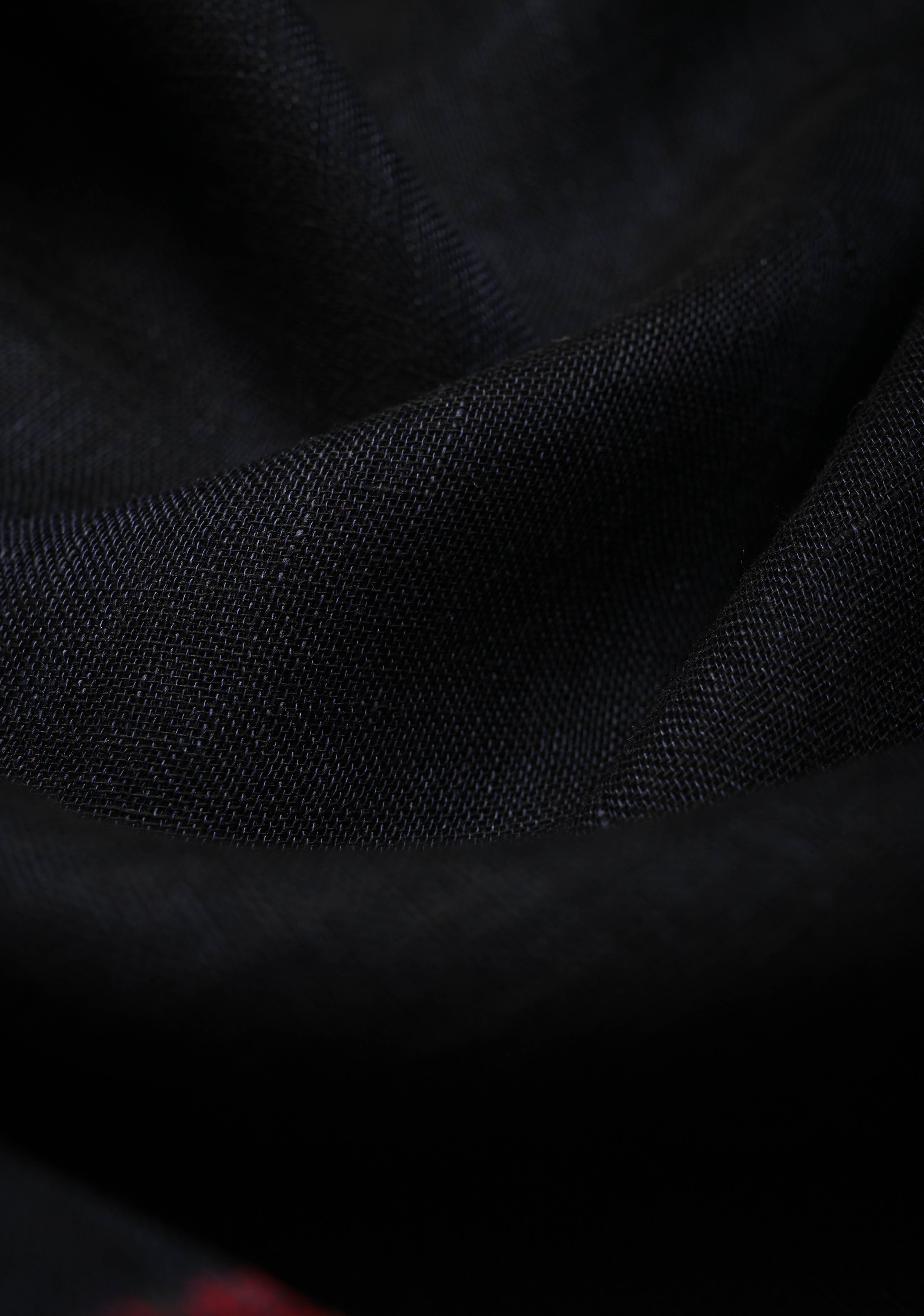 Deep Midnight Blue Handloom Linen by Linen Saree with Pocket Sequins Scallop Red Borders and Silver Tissue Pallu | Shobitam