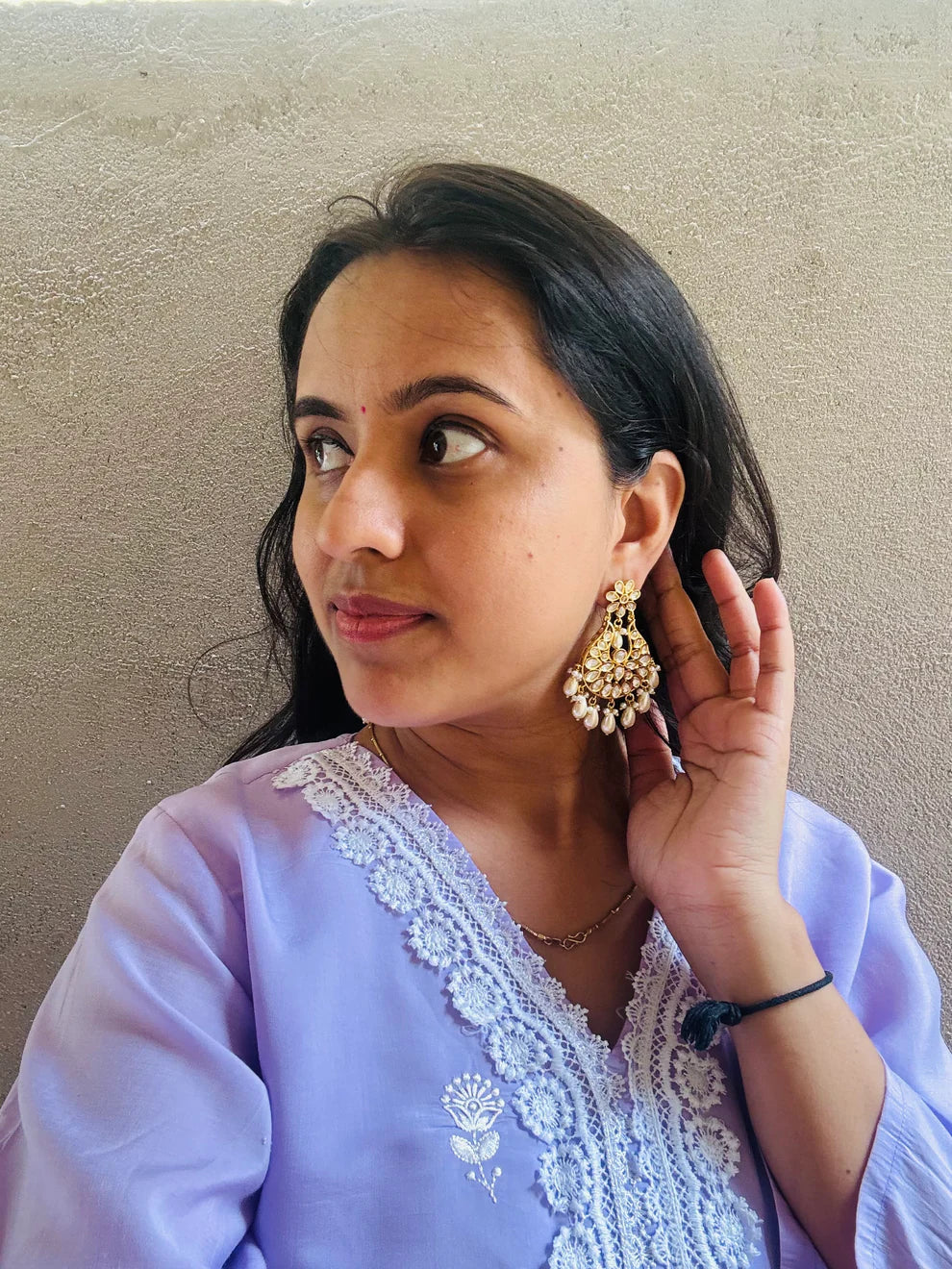 White kundan Chandbali earrings | Shobitam