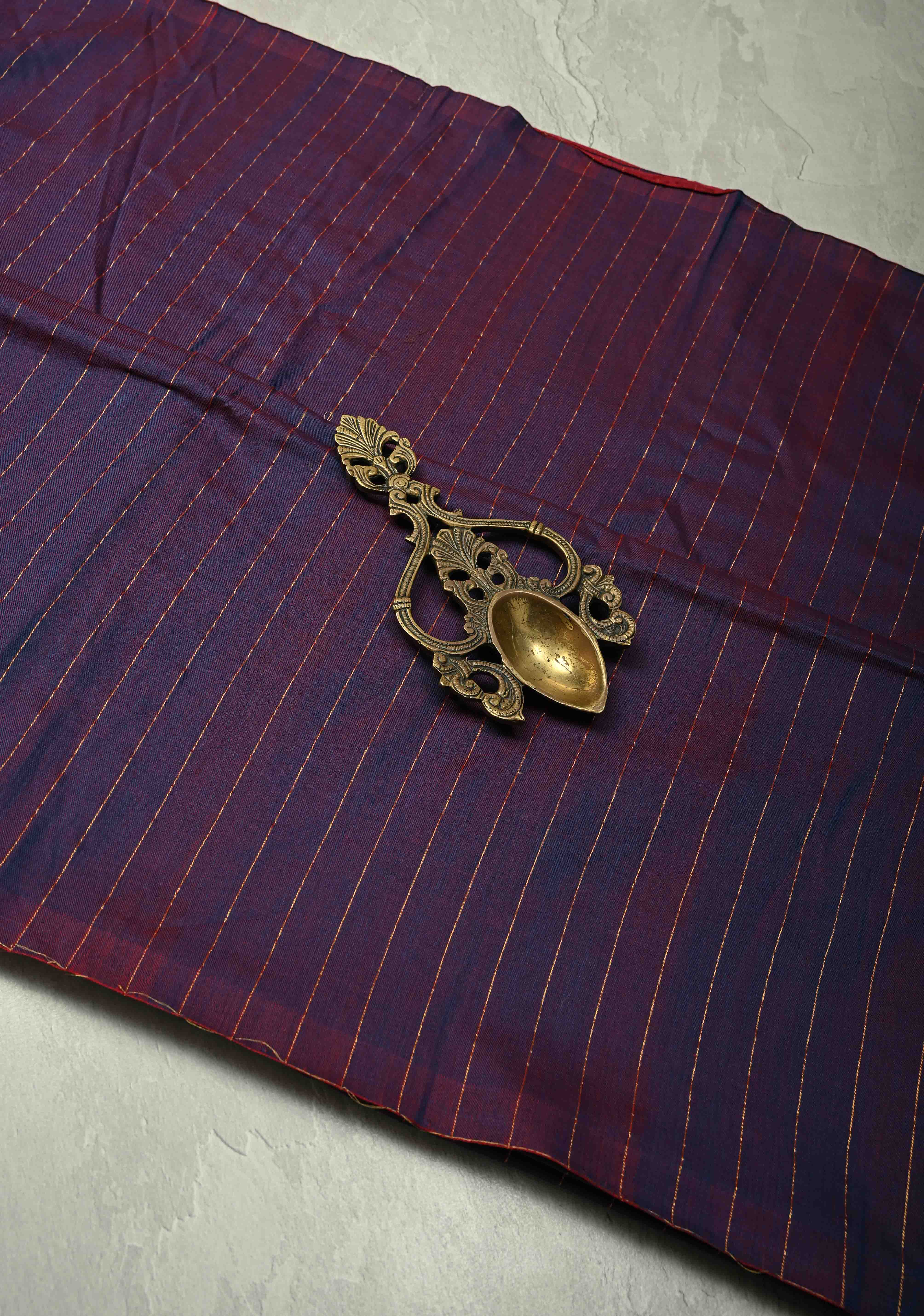 Blue-Red Reversible Maheshwari Mercerized Cotton Saree with Zari Stripes, No Blouse Piece | Shobitam