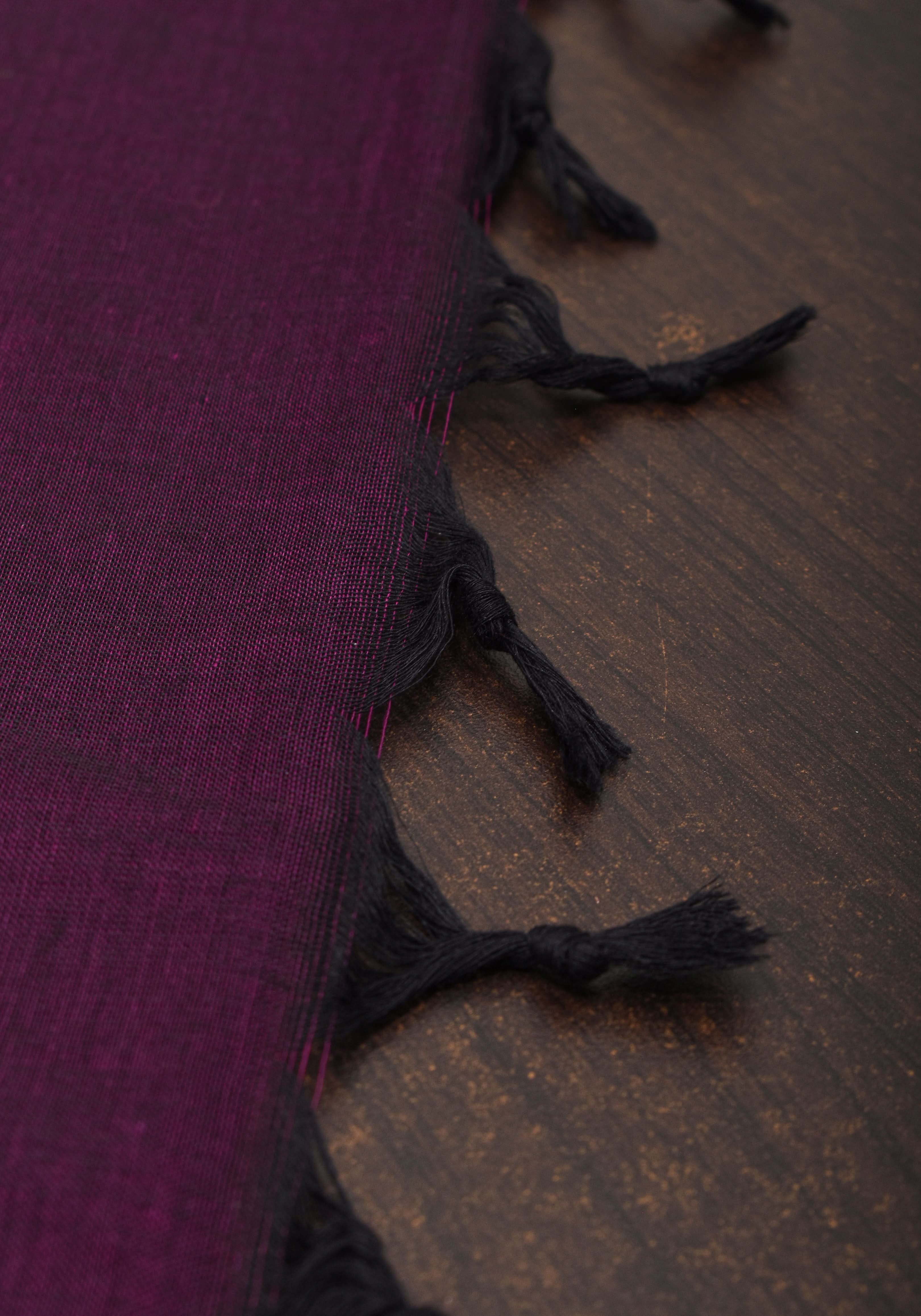 Eggplant Kanchi Cotton Saree with Ganga Jamuna zari border | Shobitam