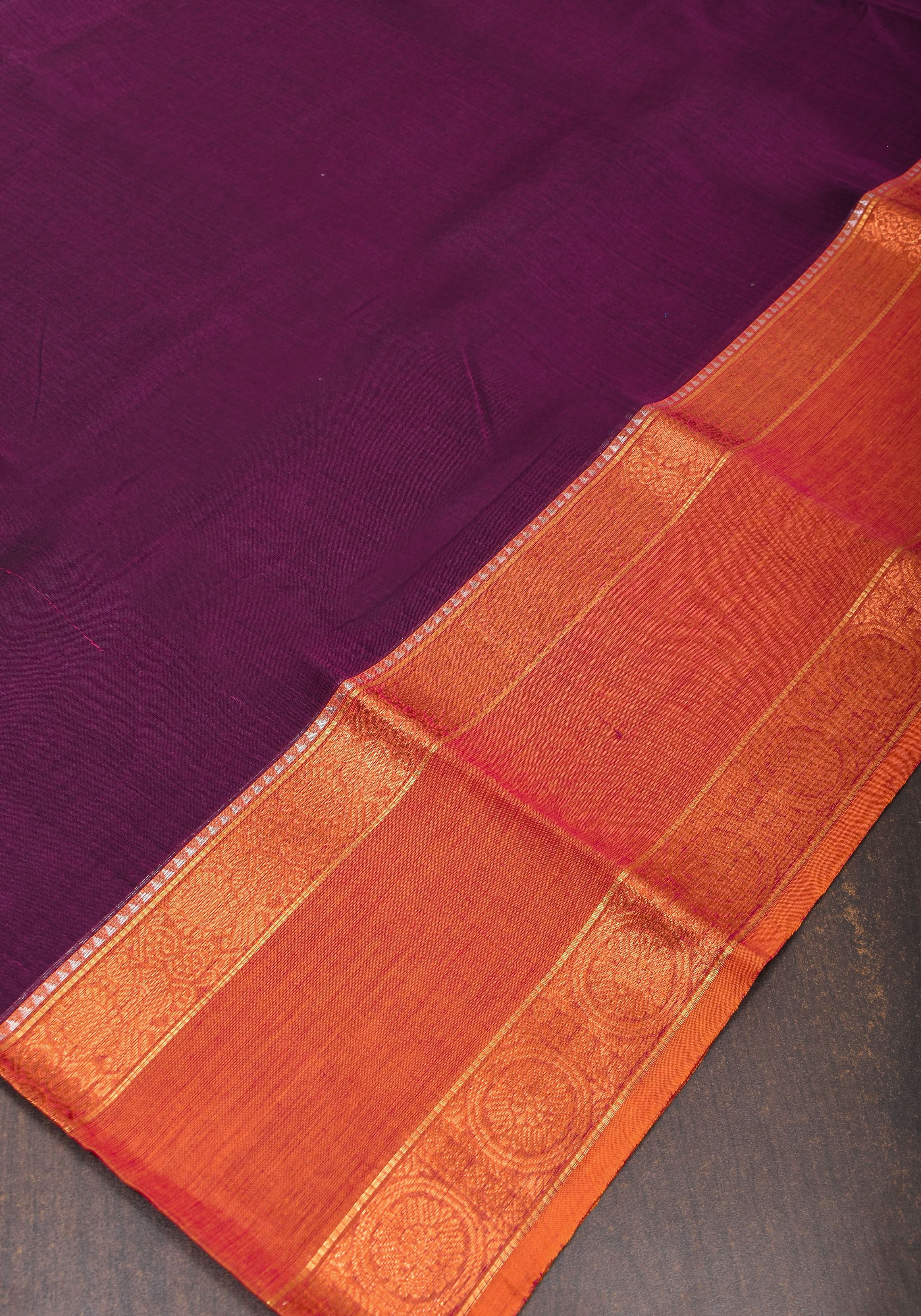 Eggplant Kanchi Cotton Saree with Ganga Jamuna zari border | Shobitam