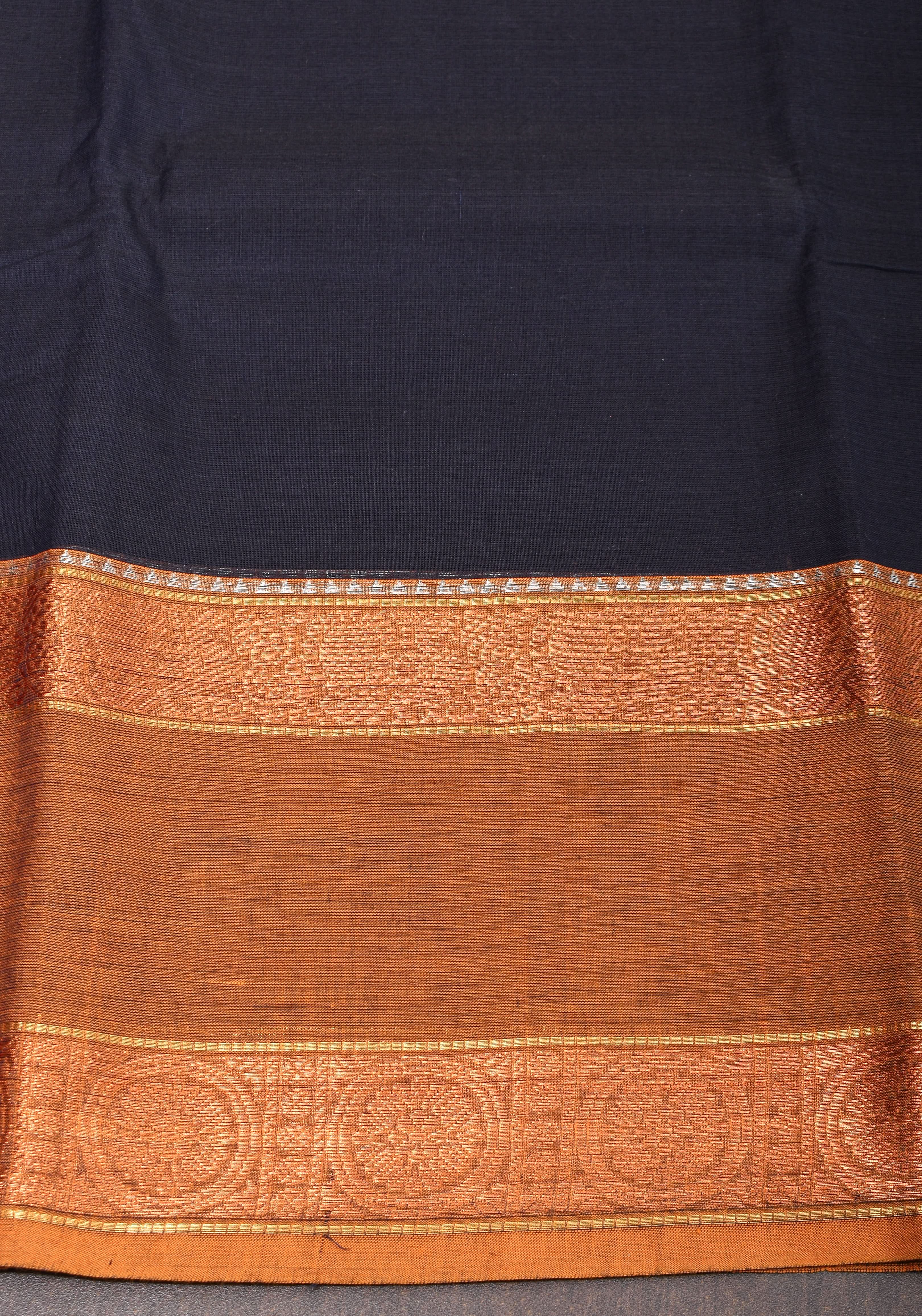 Blue Black Kanchi Cotton Saree with Ganga Jamuna zari border | Shobitam
