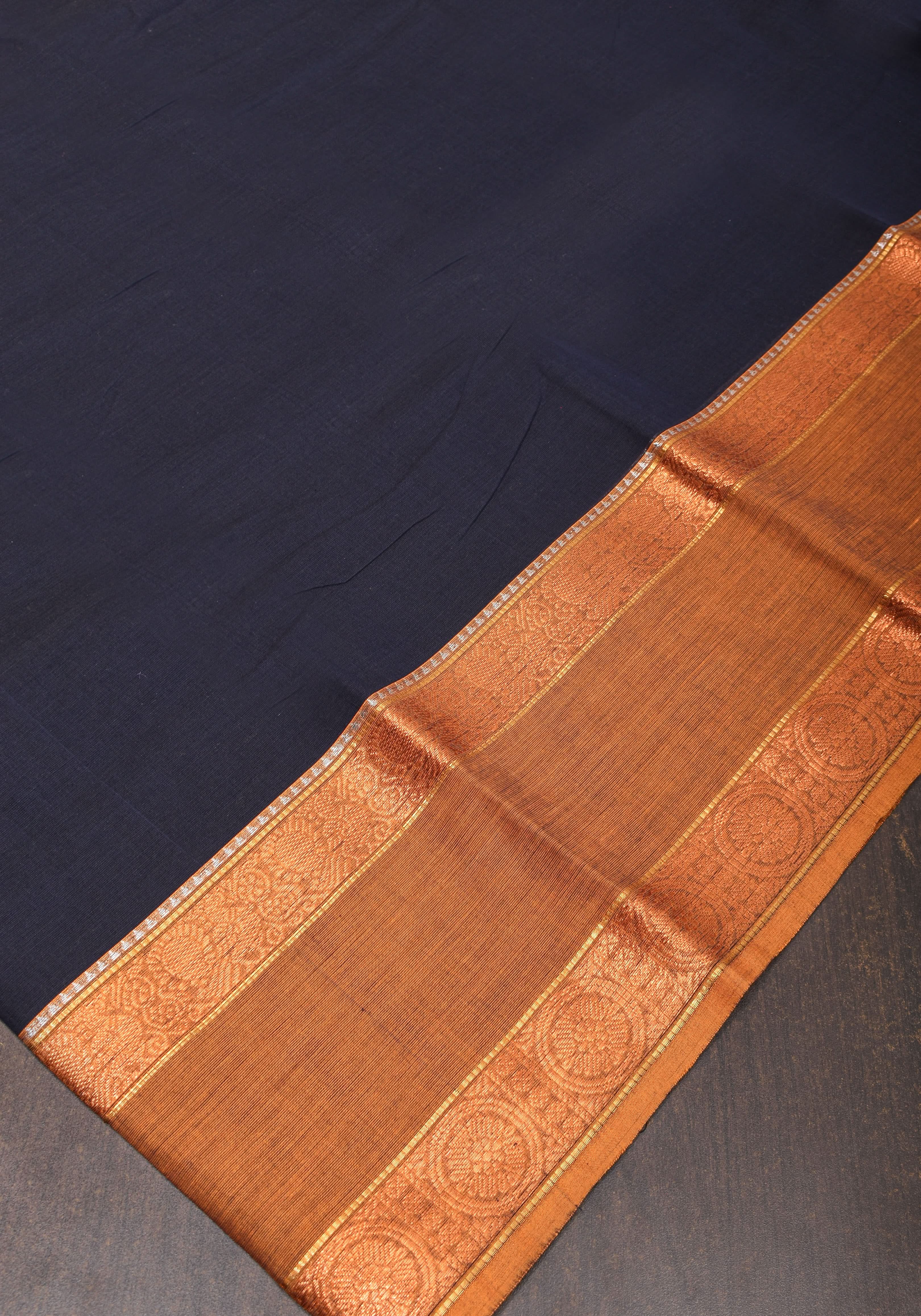 Blue Black Kanchi Cotton Saree with Ganga Jamuna zari border | Shobitam