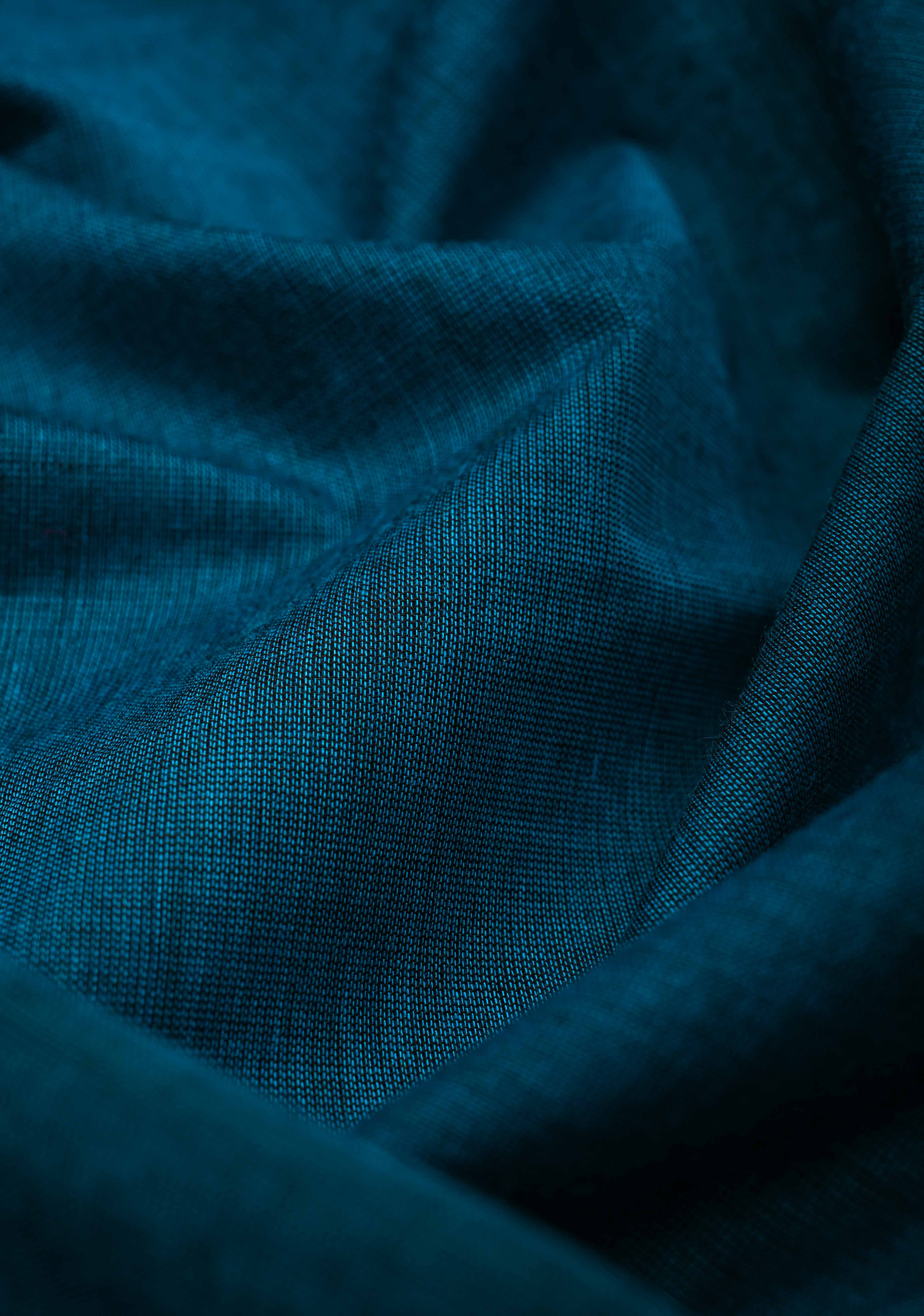 Teal Blue Kanchi Cotton Saree with Contrast Resham Border | No Blouse piece | Shobitam