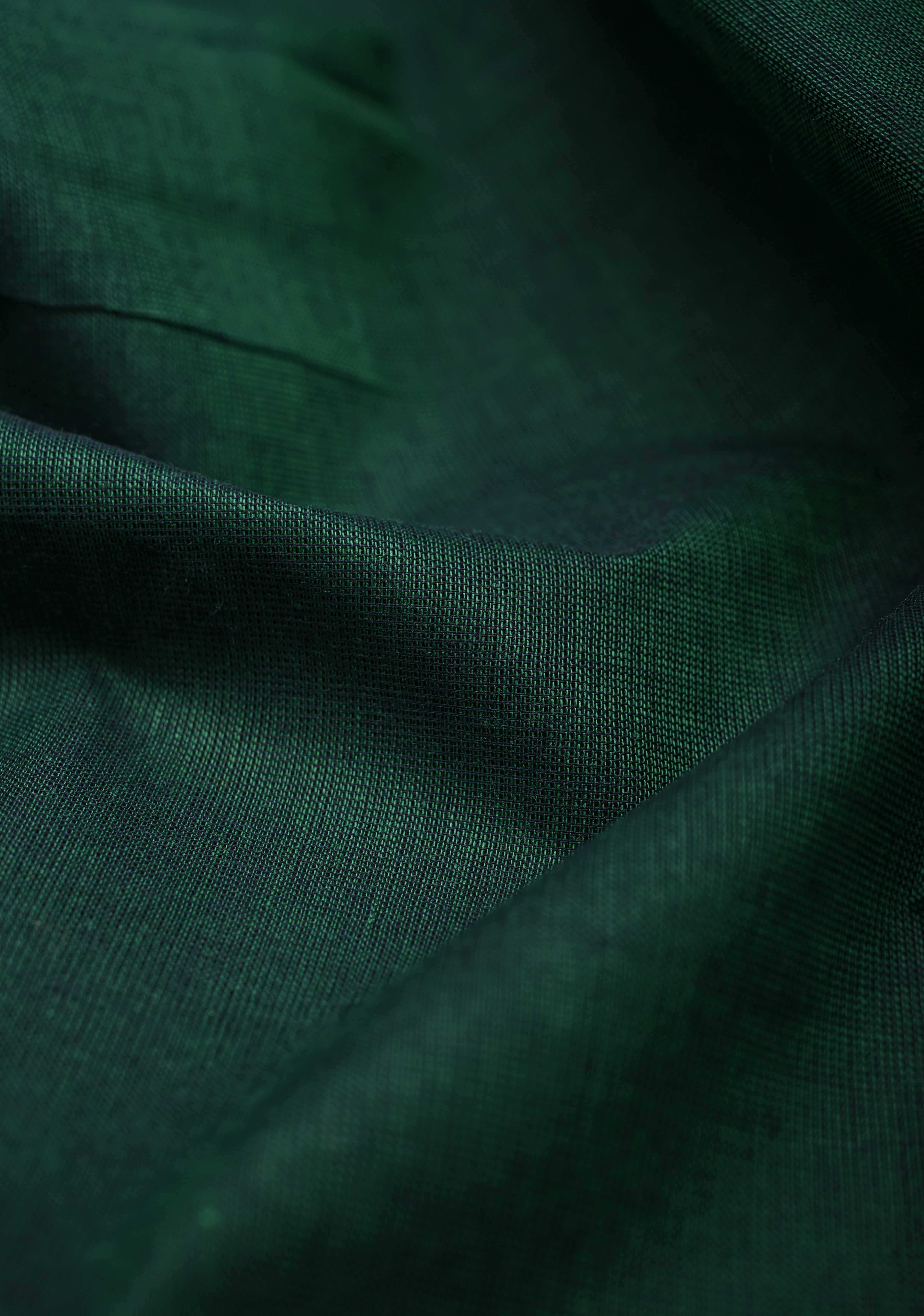 Midnight Moss Kanchi Cotton Saree with Contrast Temple border, No Blouse piece | SHOBITAM