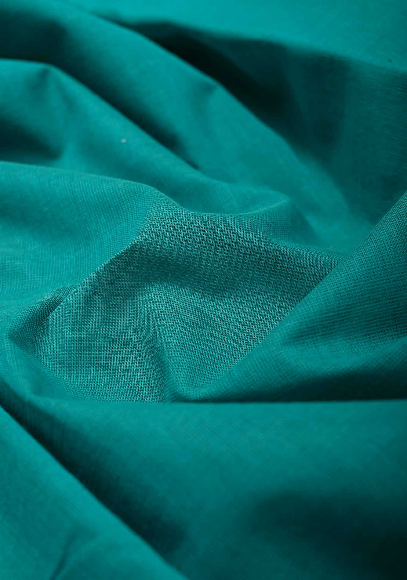 Teal Blue Kanchi Cotton Saree with Contrast Zari Border | No Blouse piece