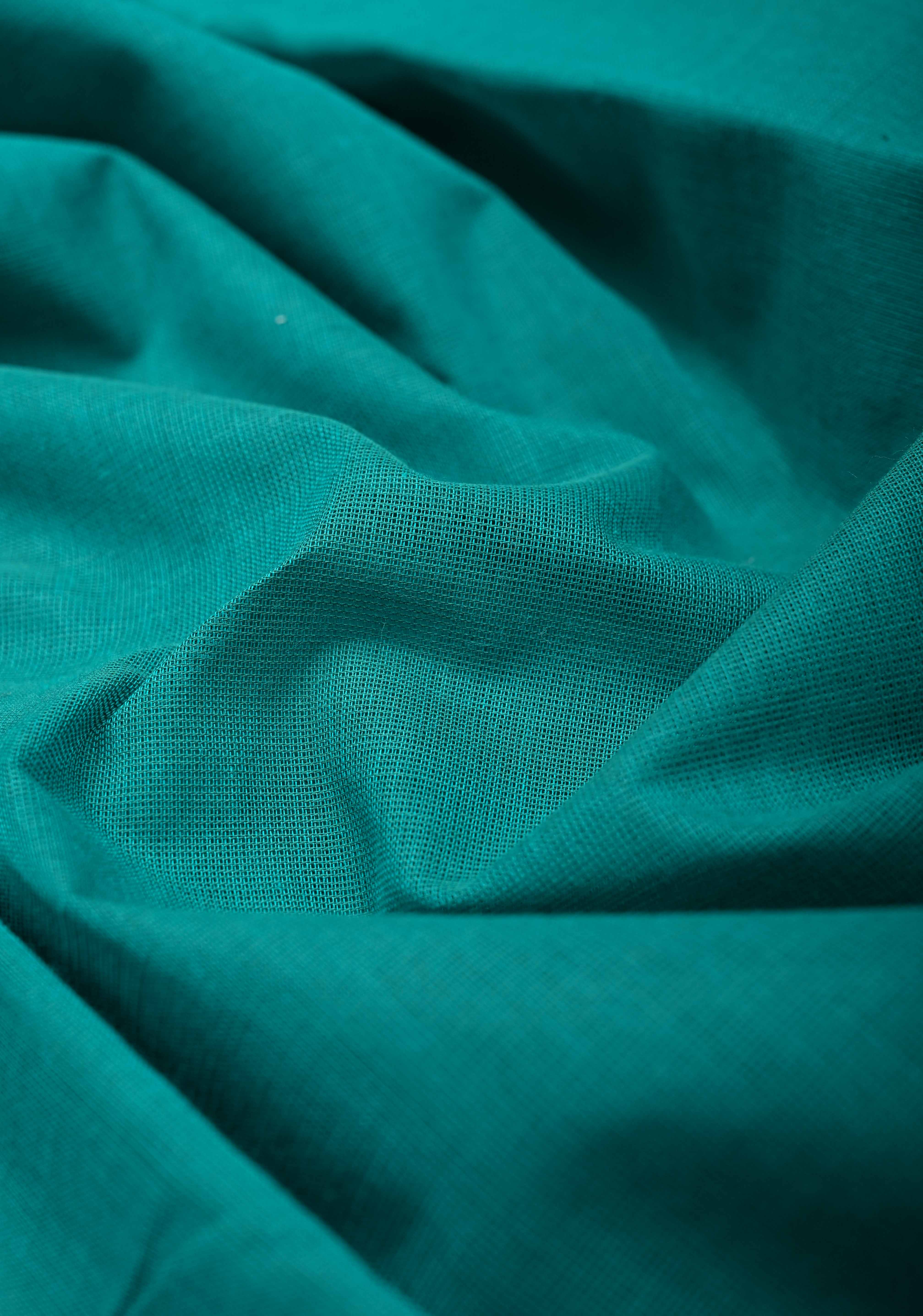 Teal Kanchi Cotton Saree with Contrast Zari Border | No Blouse piece | Shobitam