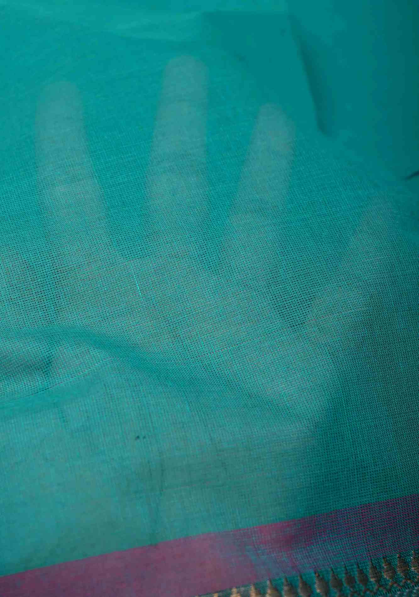 Teal Blue Kanchi Cotton Saree with Contrast Zari Border | No Blouse piece