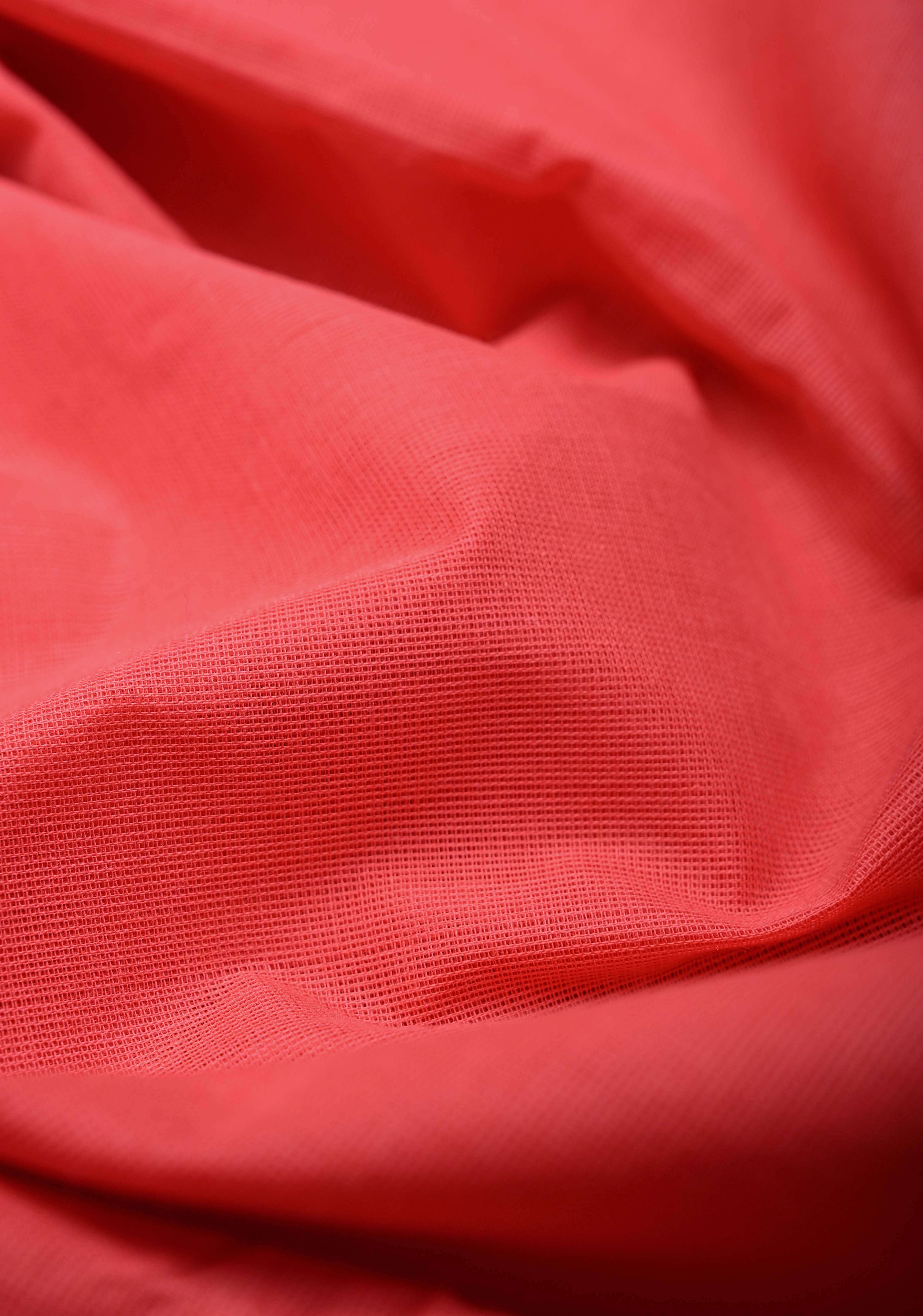 Salmon Kanchi Cotton Saree with Contrast Zari Border | No Blouse piece | Shobitam