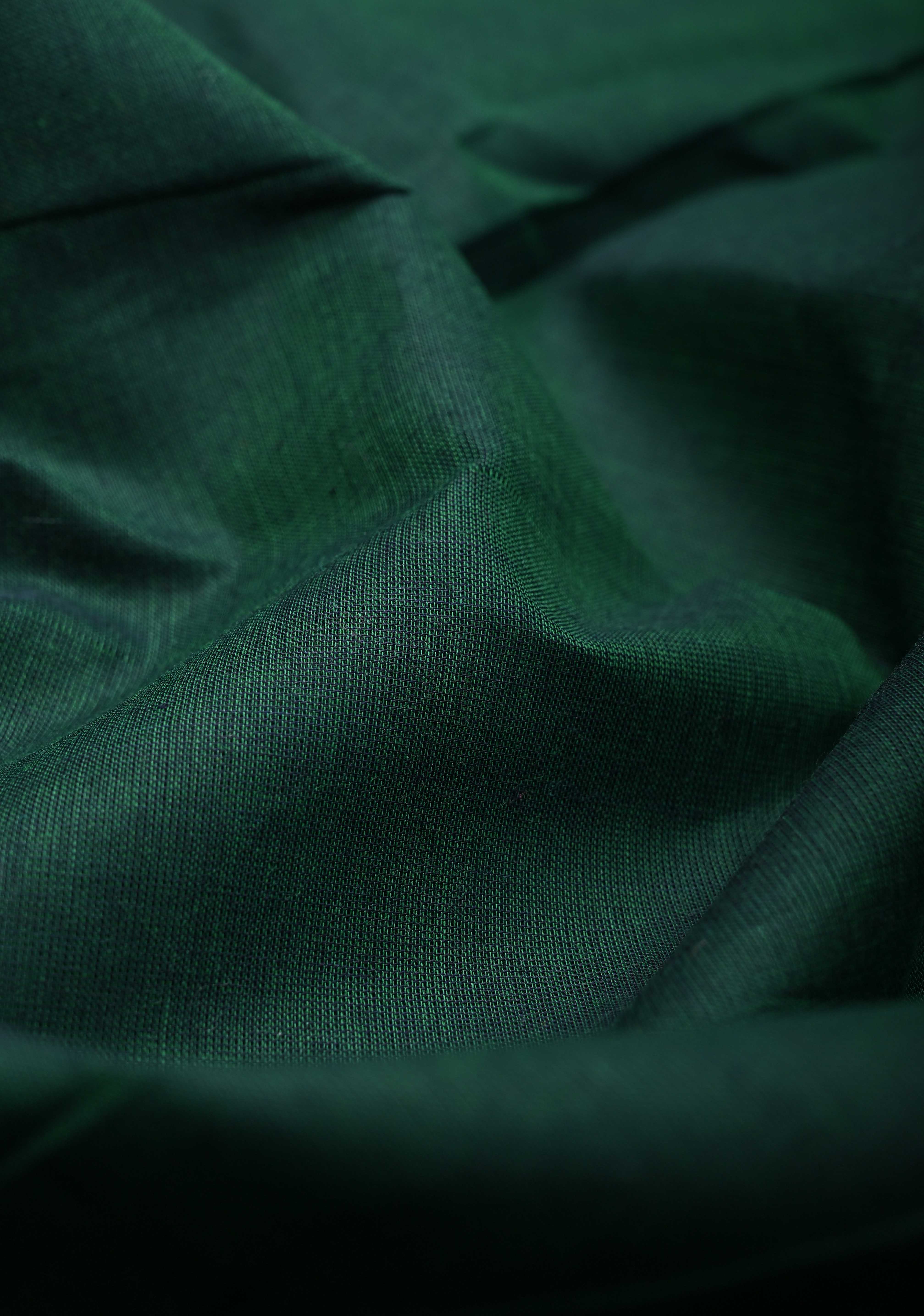 Bottle Green Kanchi Cotton Saree With Zari borders | No Blouse piece | Shobitam