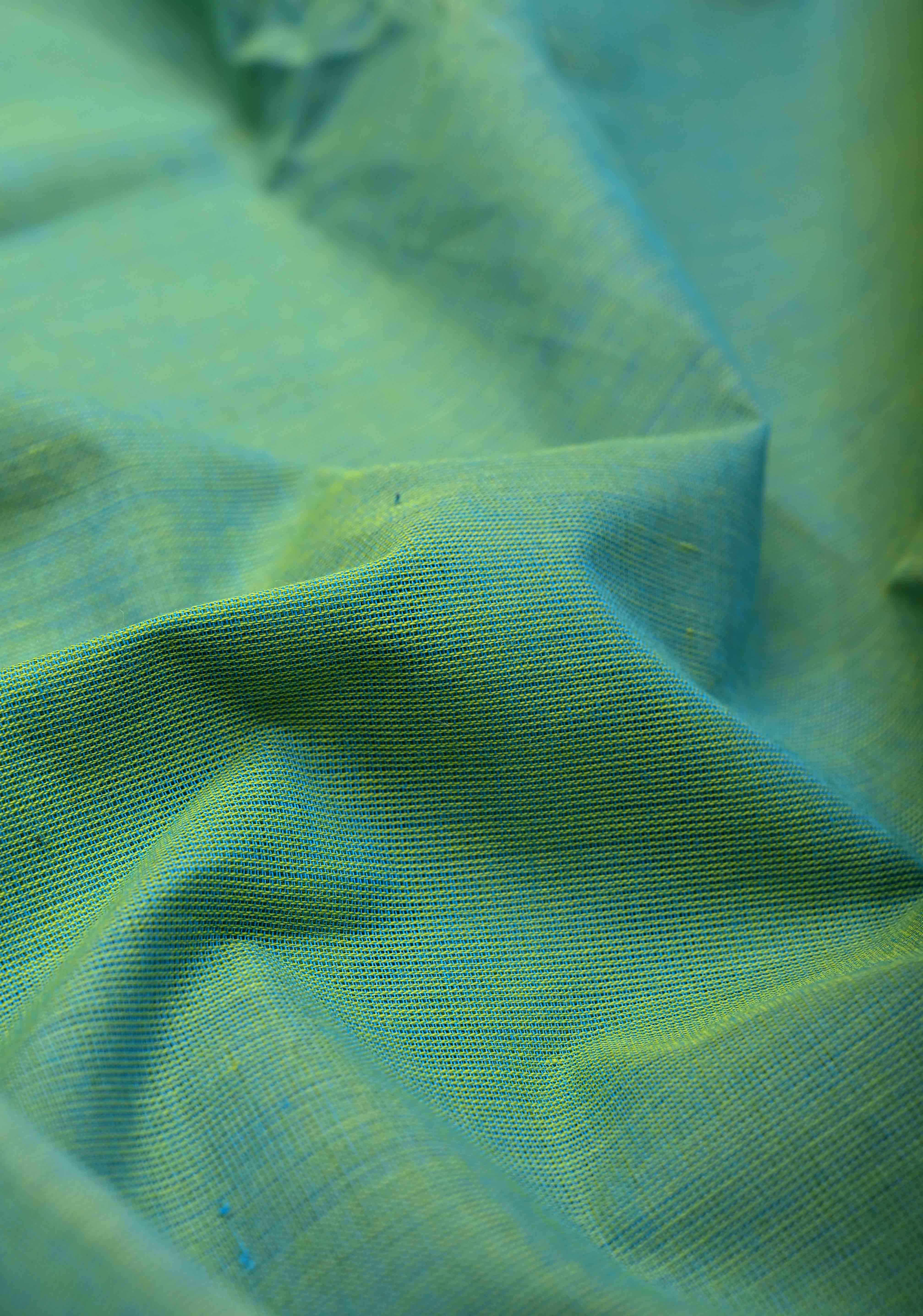 Sea Green Kanchi Cotton Saree with Contrast Resham Paisley Motifs on Border, No Blouse piece | SHOBITAM