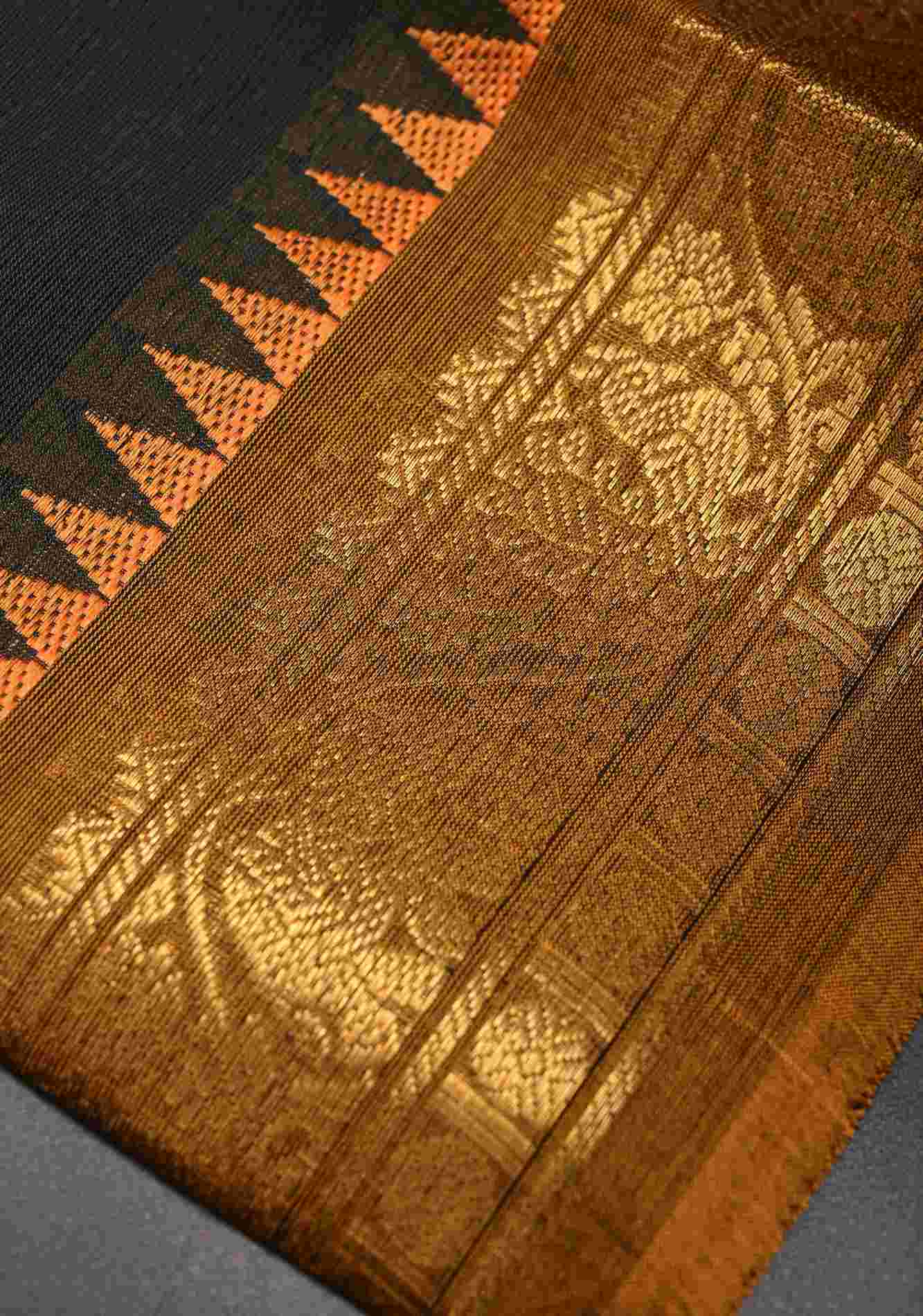 Bottle Green Kanchi Cotton Ready to Wear Saree with Contrast Zari Border | No Blouse piece