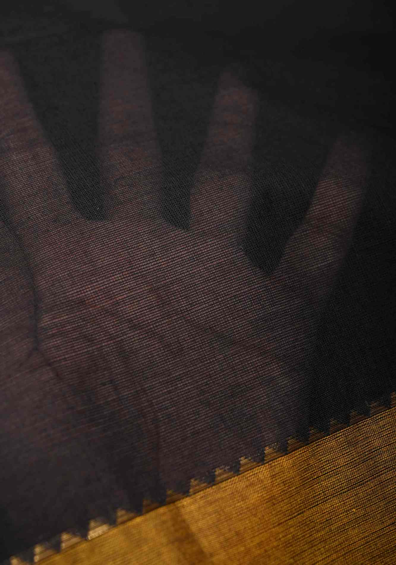 Black Kanchi Cotton Saree with Contrast Zari Border | No Blouse piece