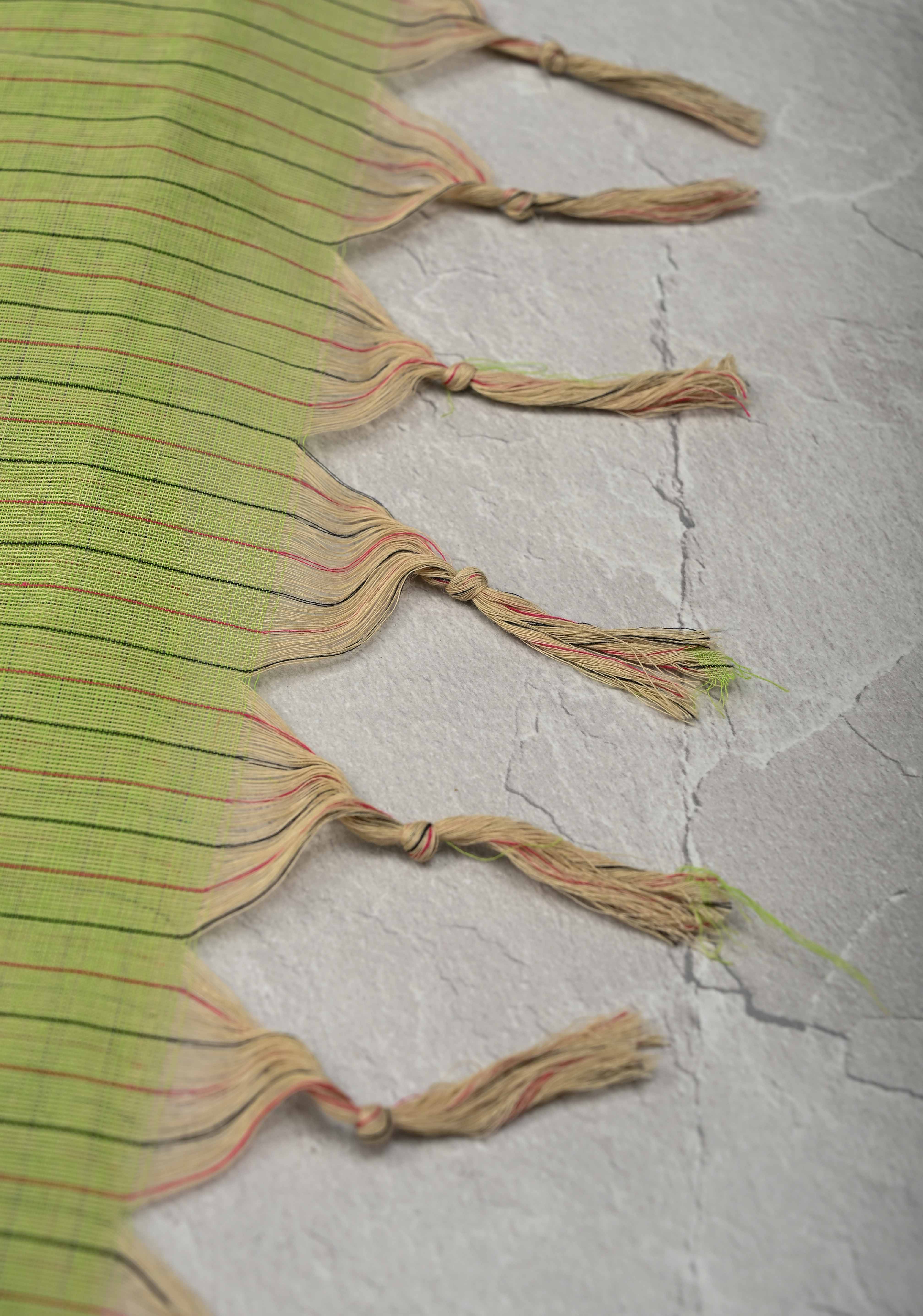 Pista Green Cotton Saree with Checks Pattern and Ganga Jamuna Border, No Blouse piece | Shobitam