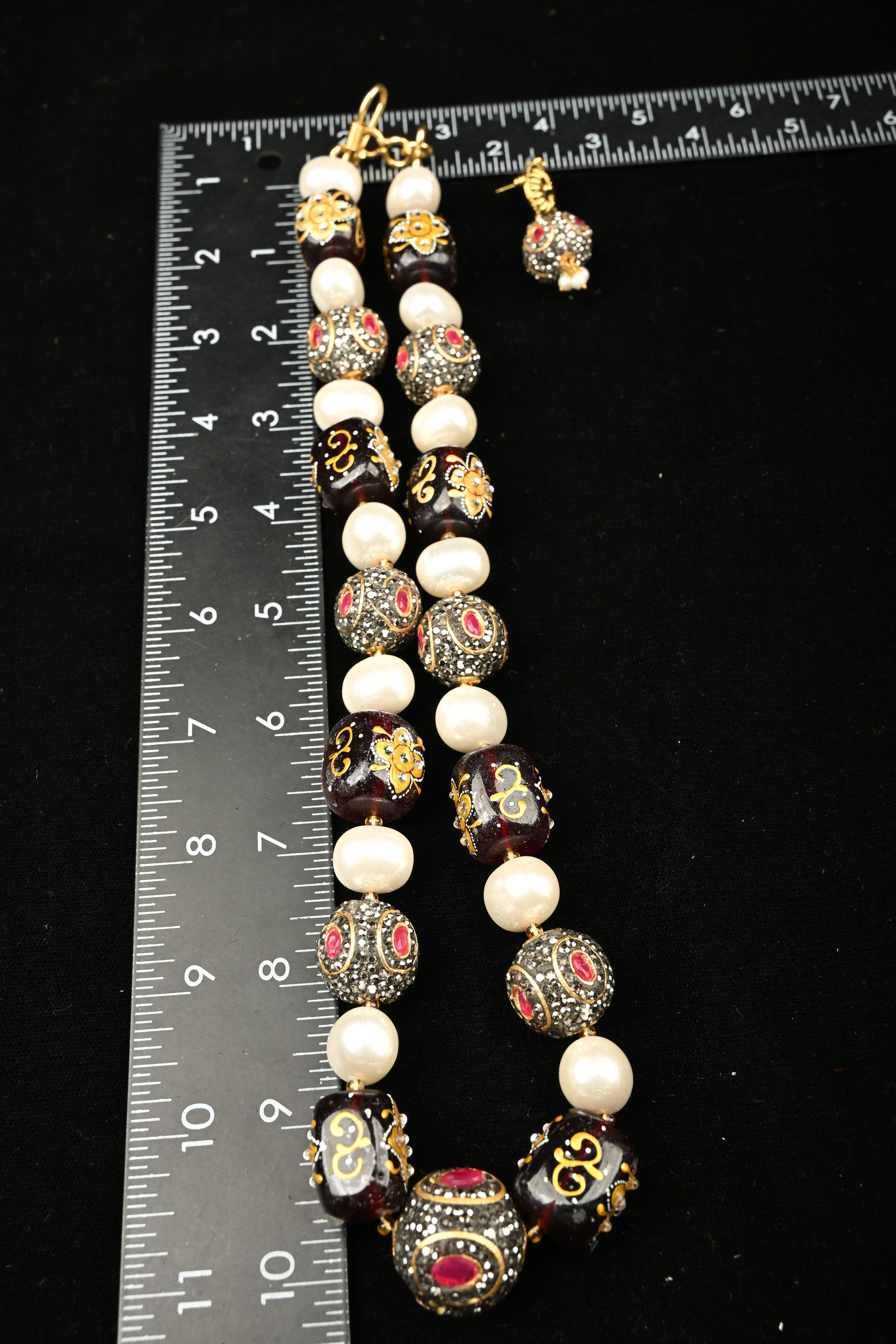 Inlay work Heritage Bead Necklace Set | Shobitam