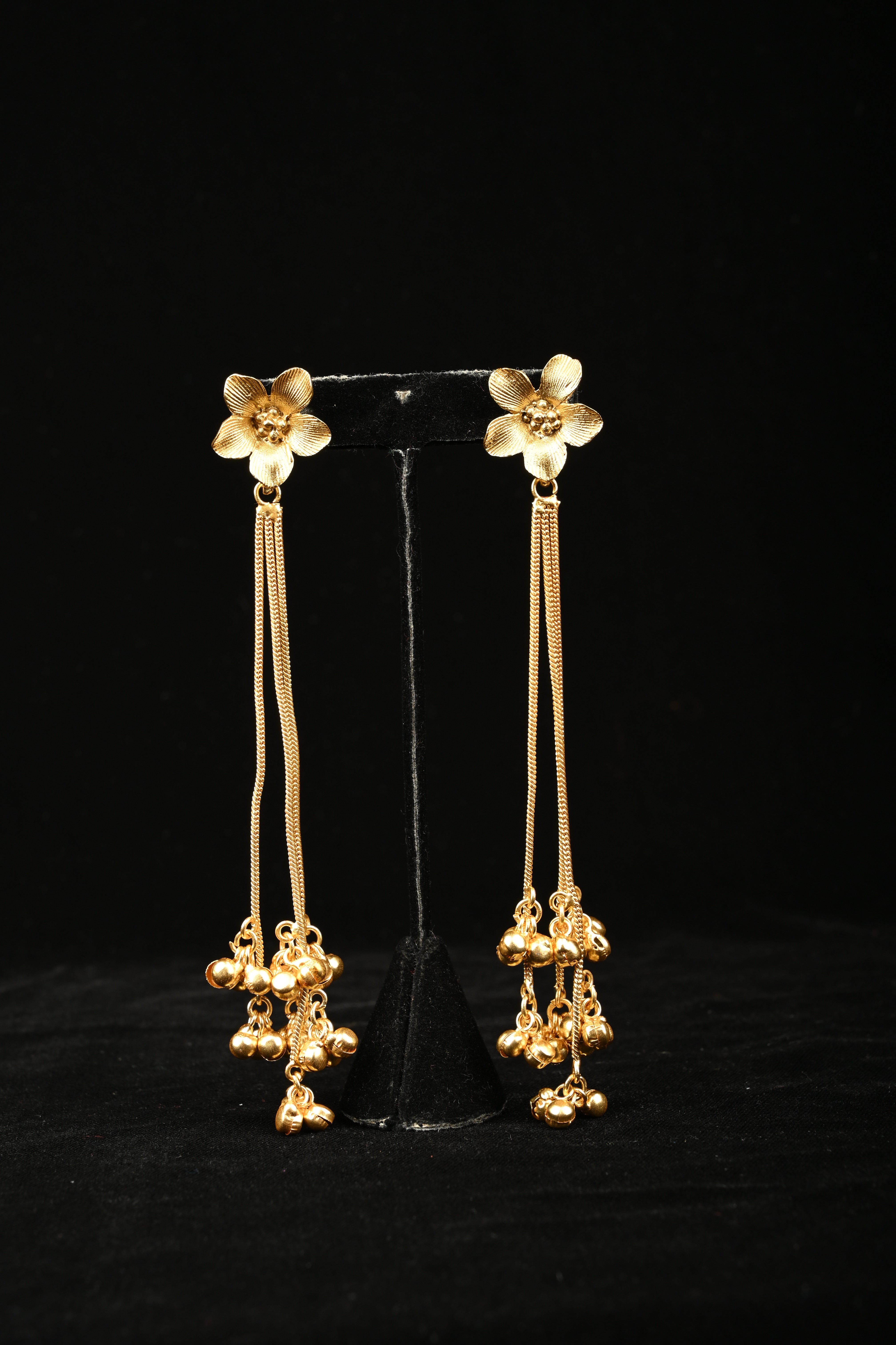 Golden Blossom Tassel Statement Earrings | Shobitam