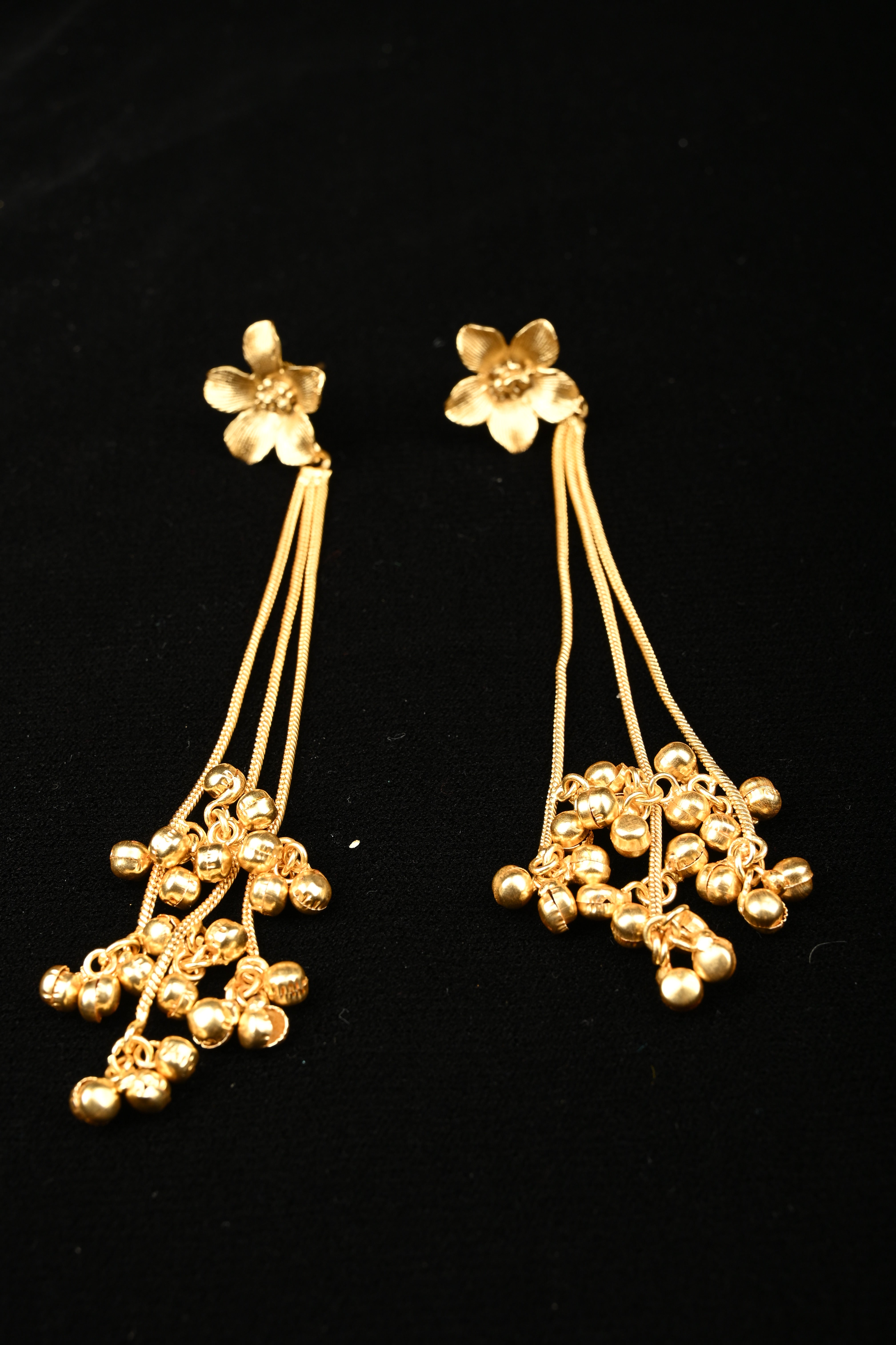 Golden Blossom Tassel Statement Earrings | Shobitam