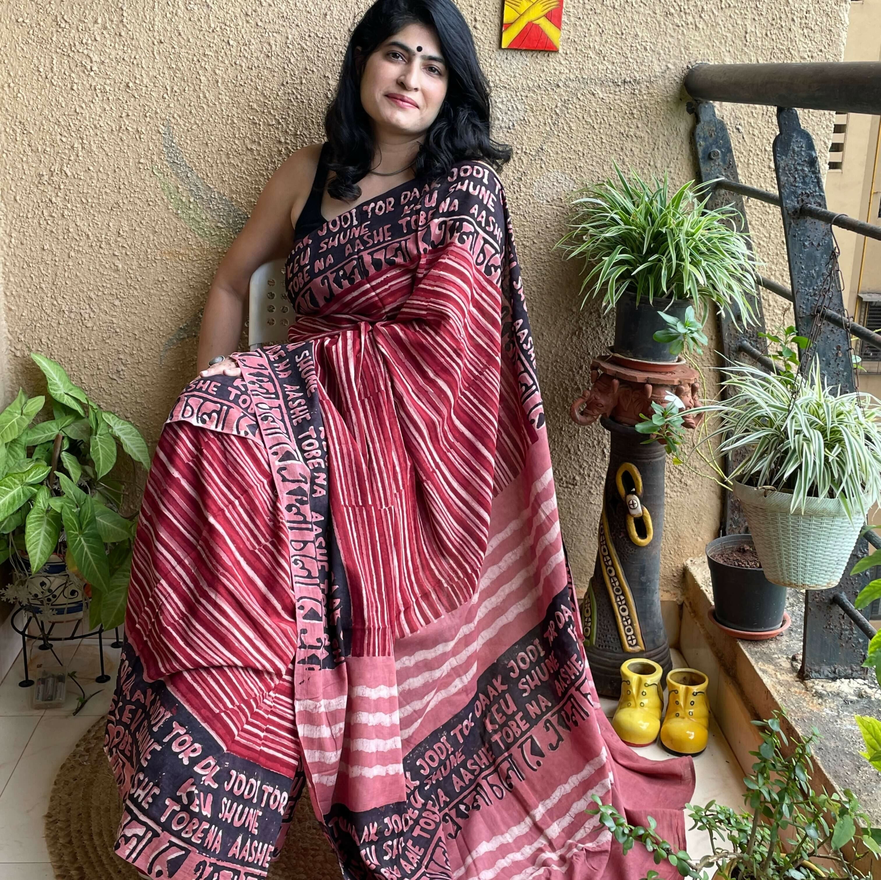 Sahiba Ekla chalo Dabu Block Printed Cotton Saree