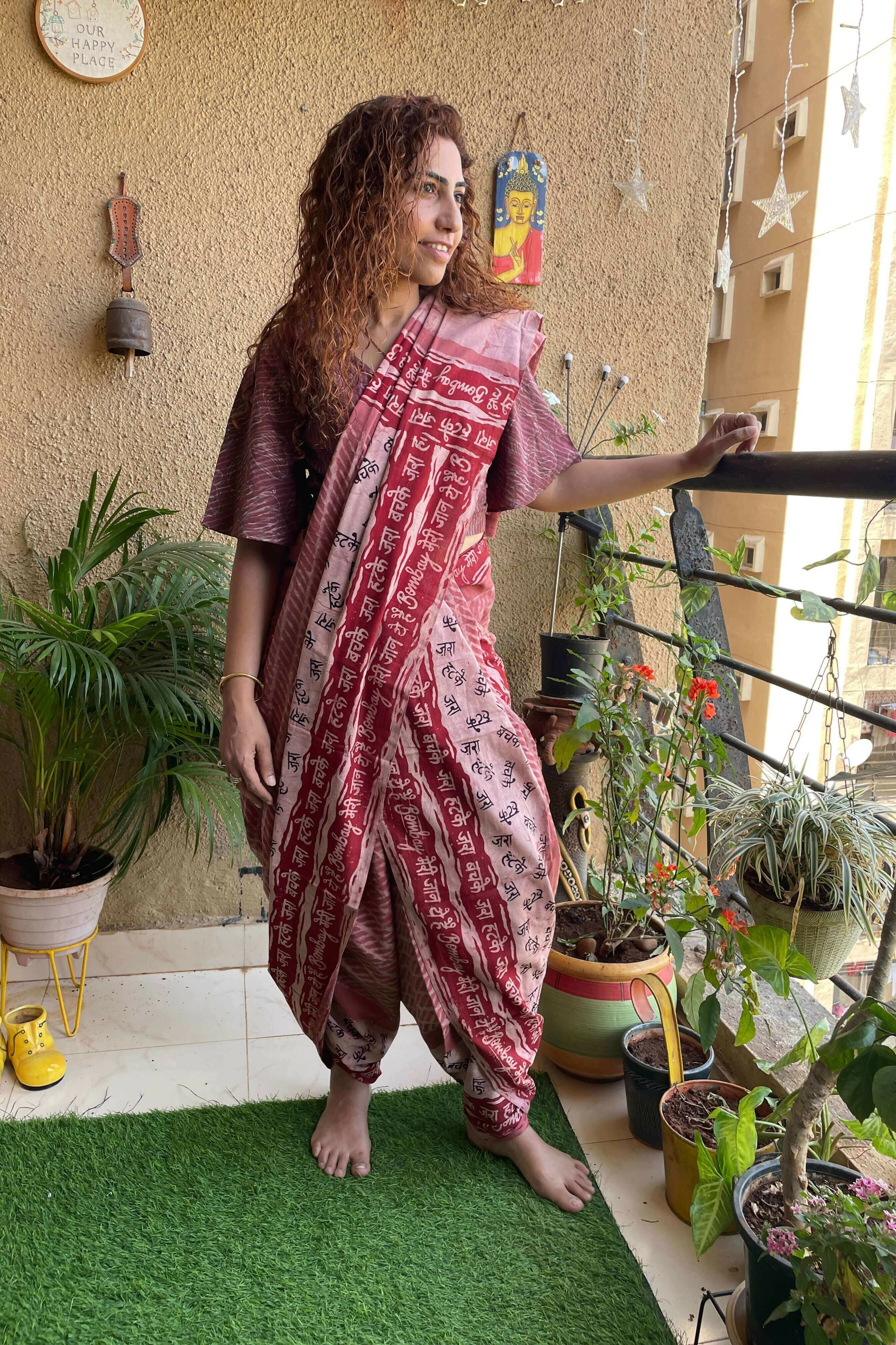 Bombay Ki Subah Dabu Block Printed Cotton Saree | Shobitam
