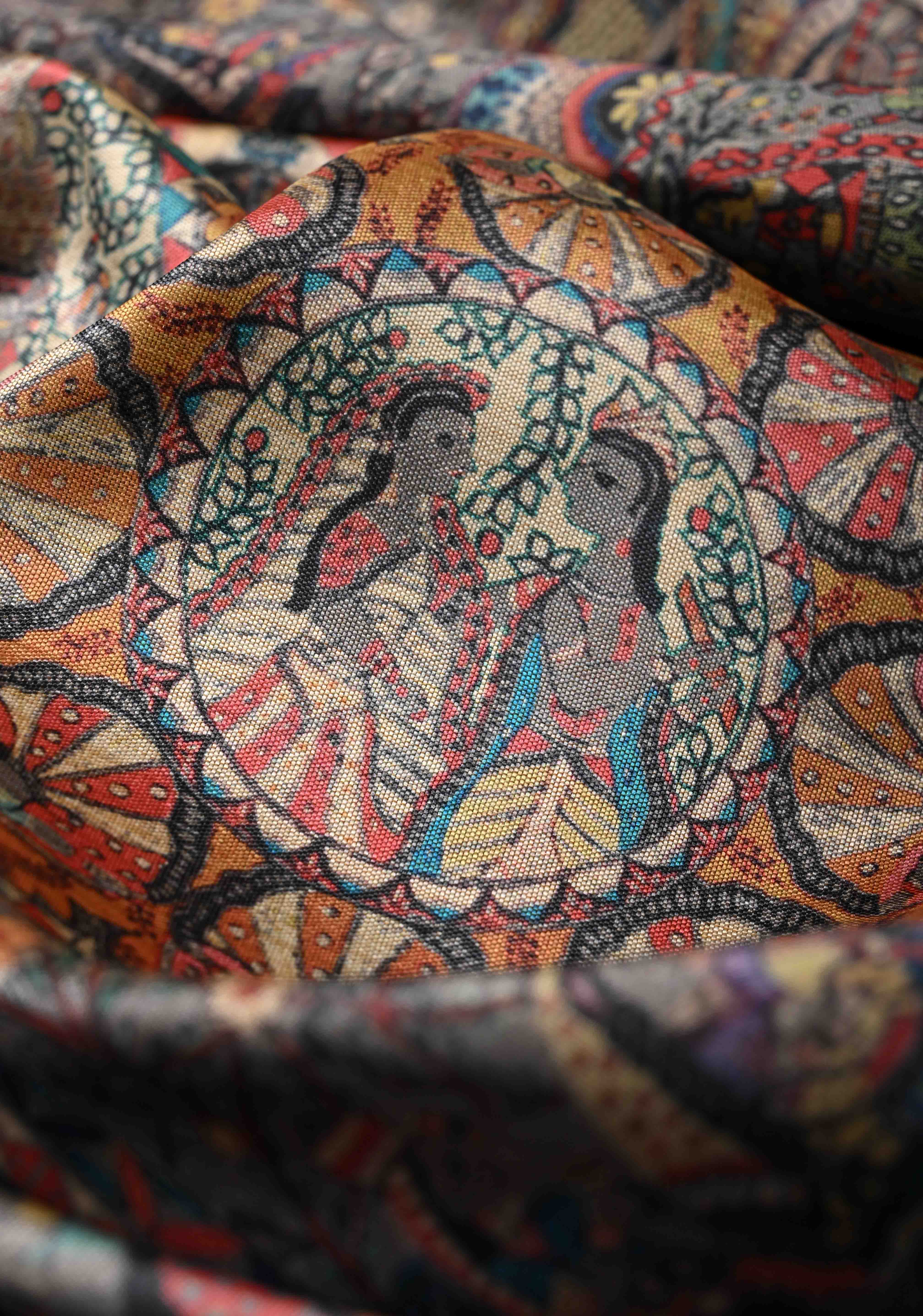 Semi Tussar Silk Saree with Kalamkari Digital Print in Gray | Shobitam