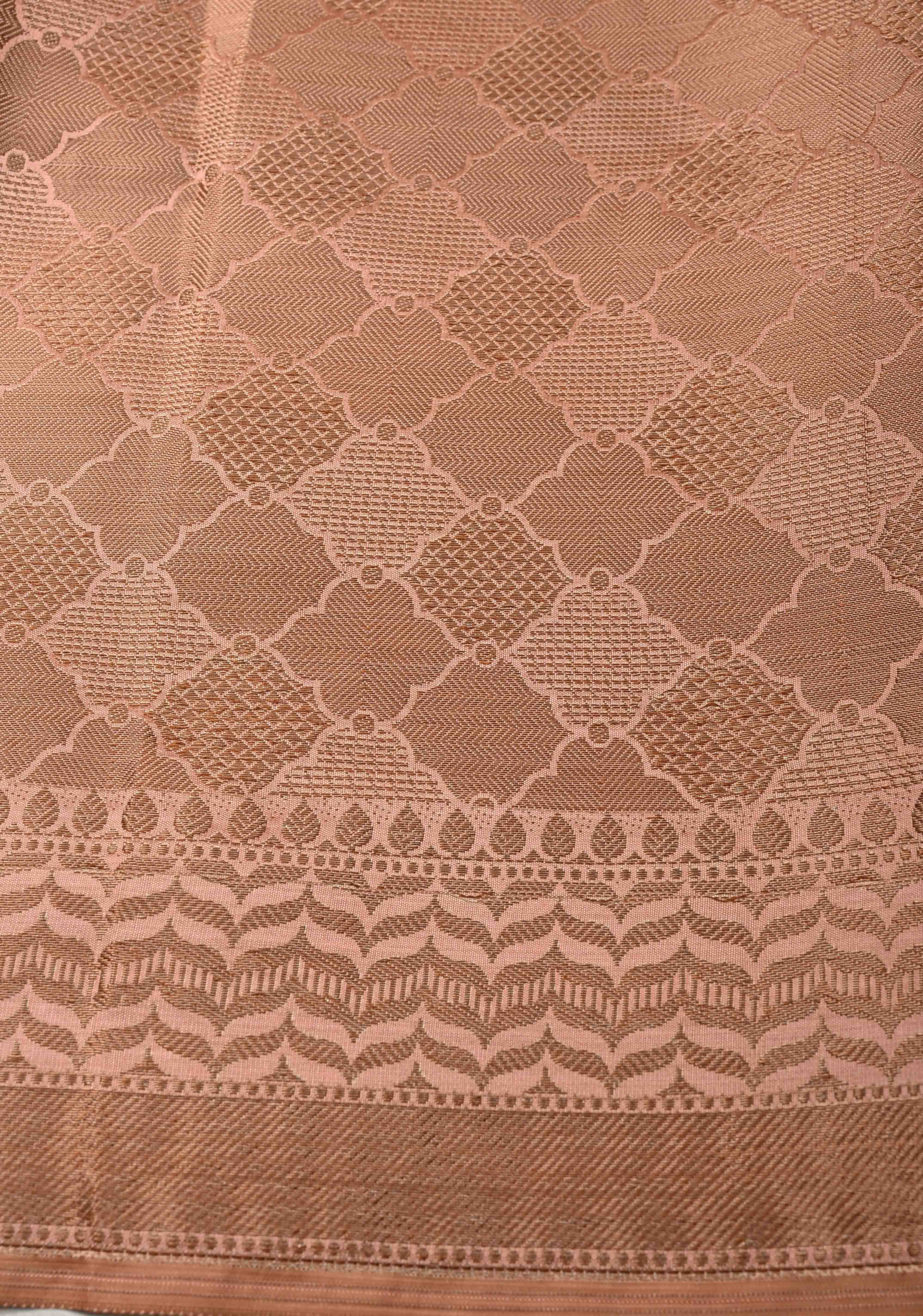 Semi Tussar Silk Saree with Kalamkari Digital Print in Coral | Shobitam