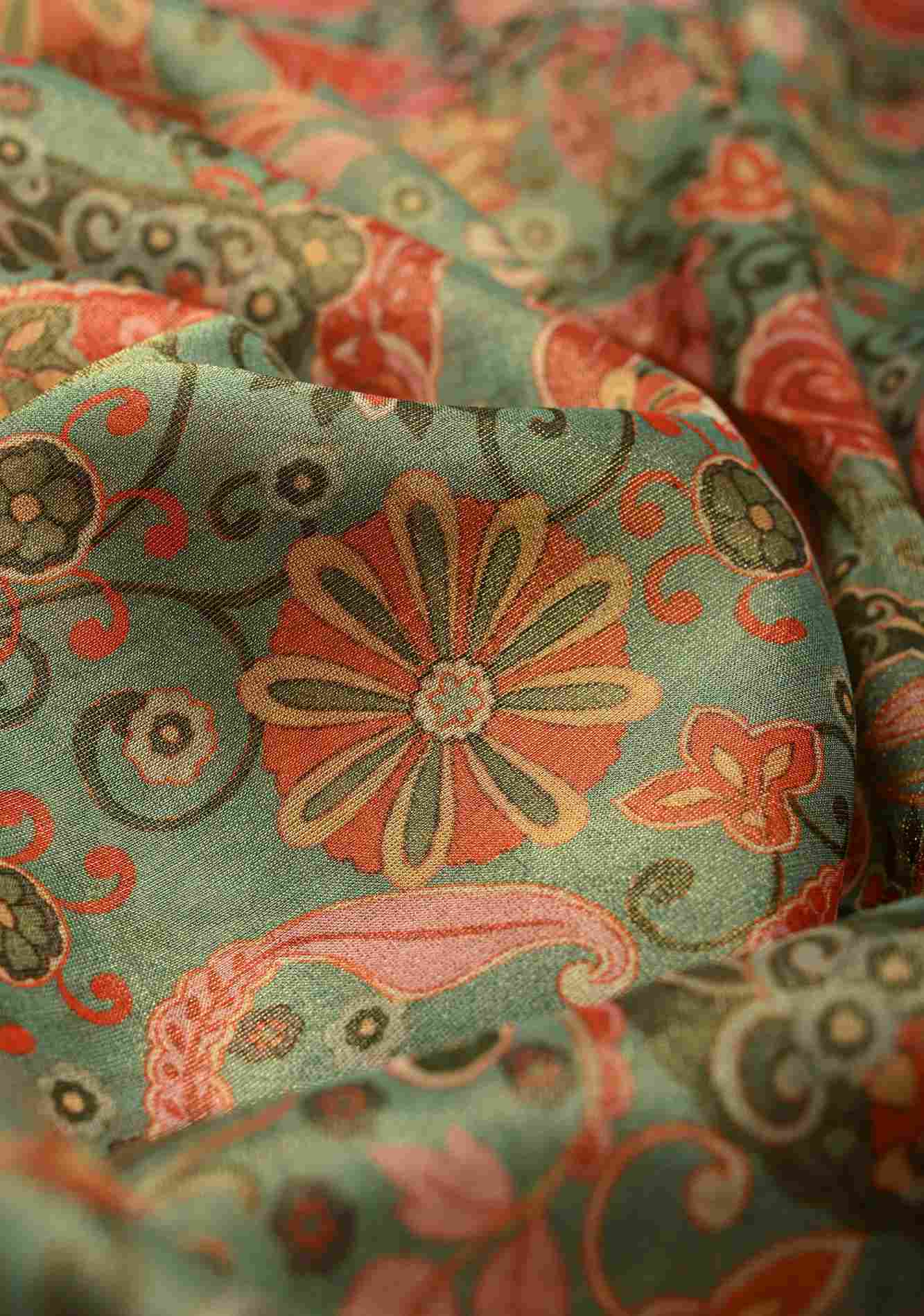 Vegan Tissue stitched Saree with Digital Print and Cord Pitta Embroidery Border, No Blouse Piece Ready to Wear Saree