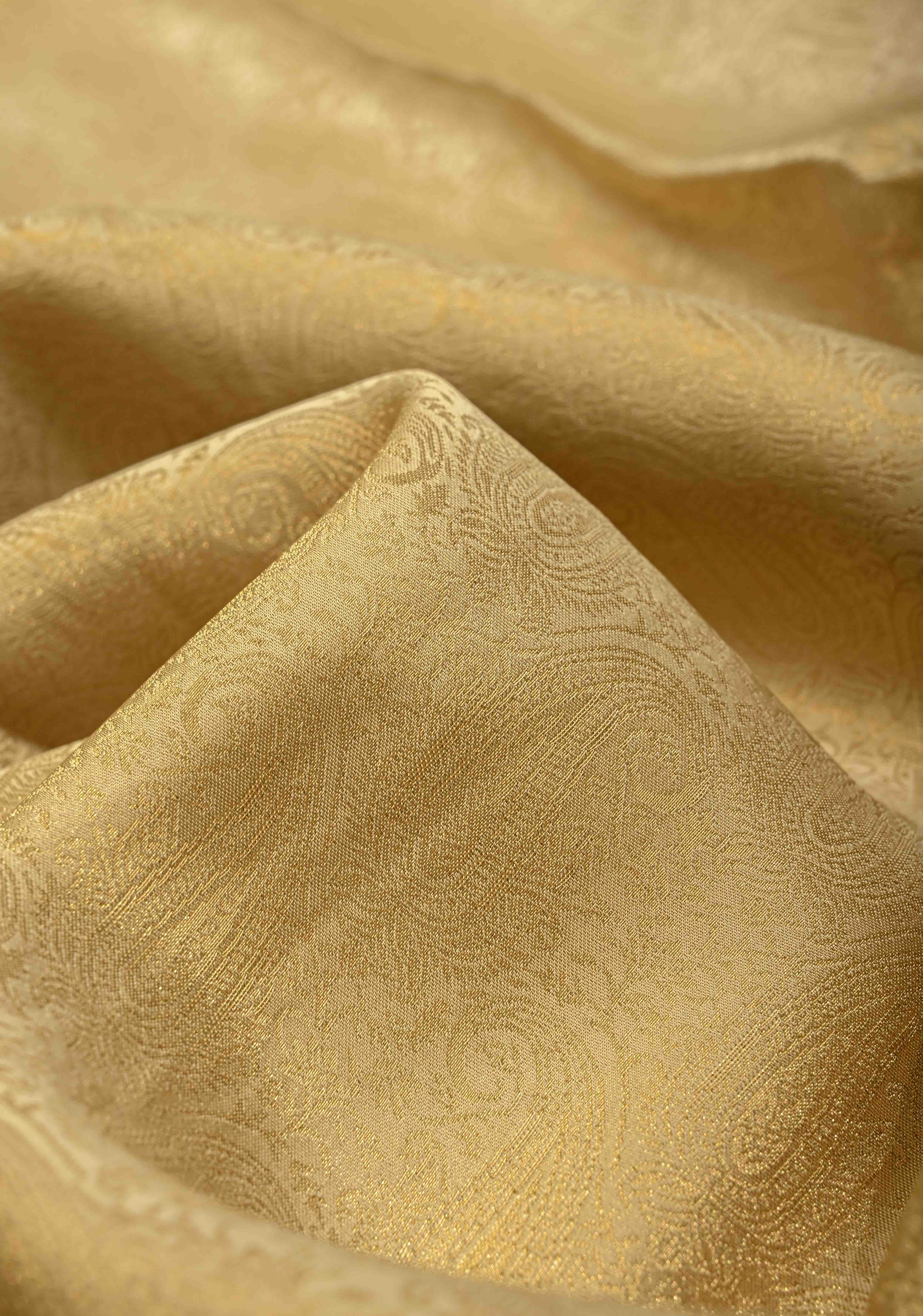 Beige Vegan Viscose Silk Saree with Paisley Brocade and Zari Border | Shobitam