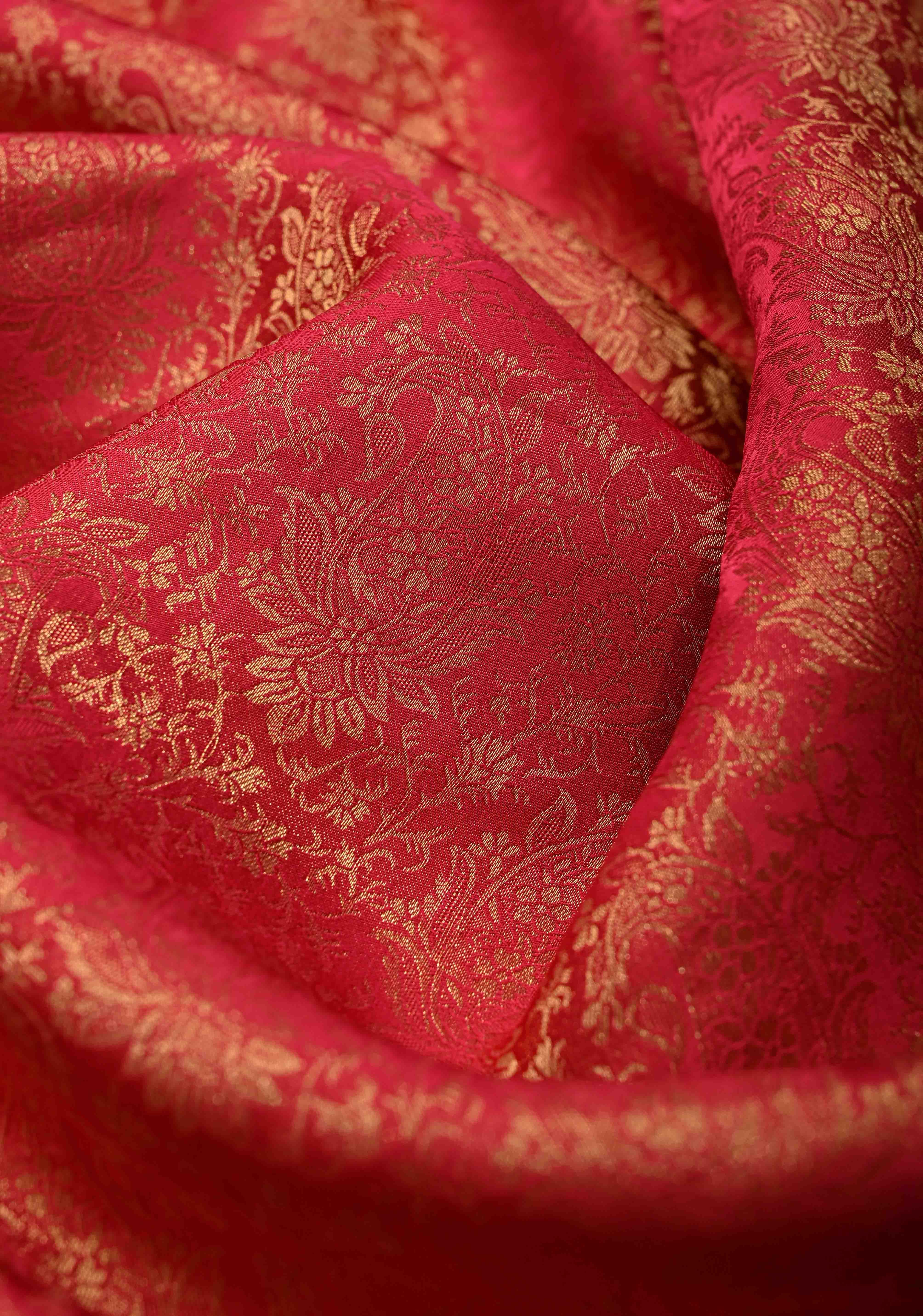 Rani Pink Vegan Viscose Silk Saree with Brocade Jaal and Zari Border | SHOBITAM