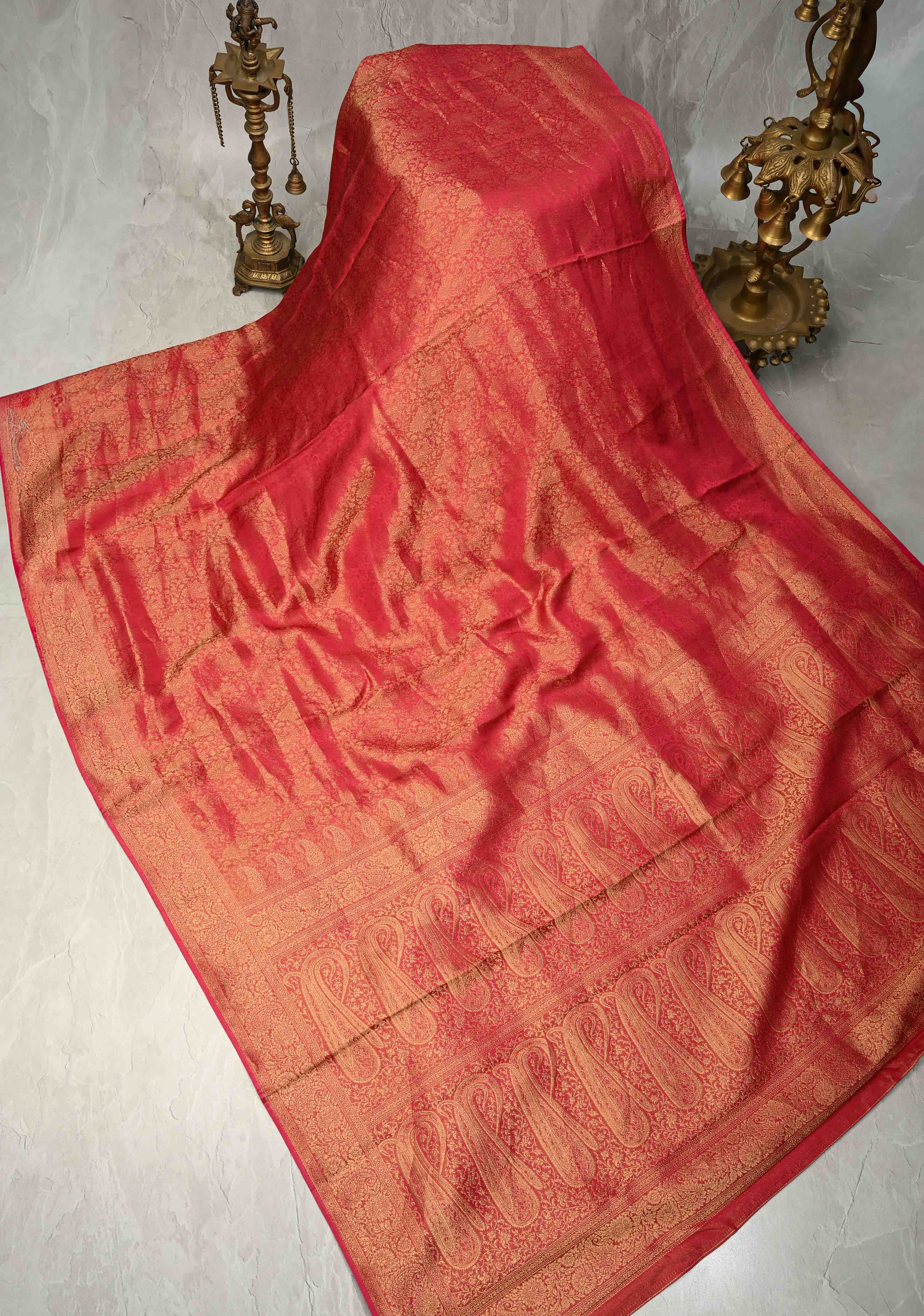 Rani Pink Vegan Viscose Silk Saree with Brocade Jaal and Zari Border | SHOBITAM