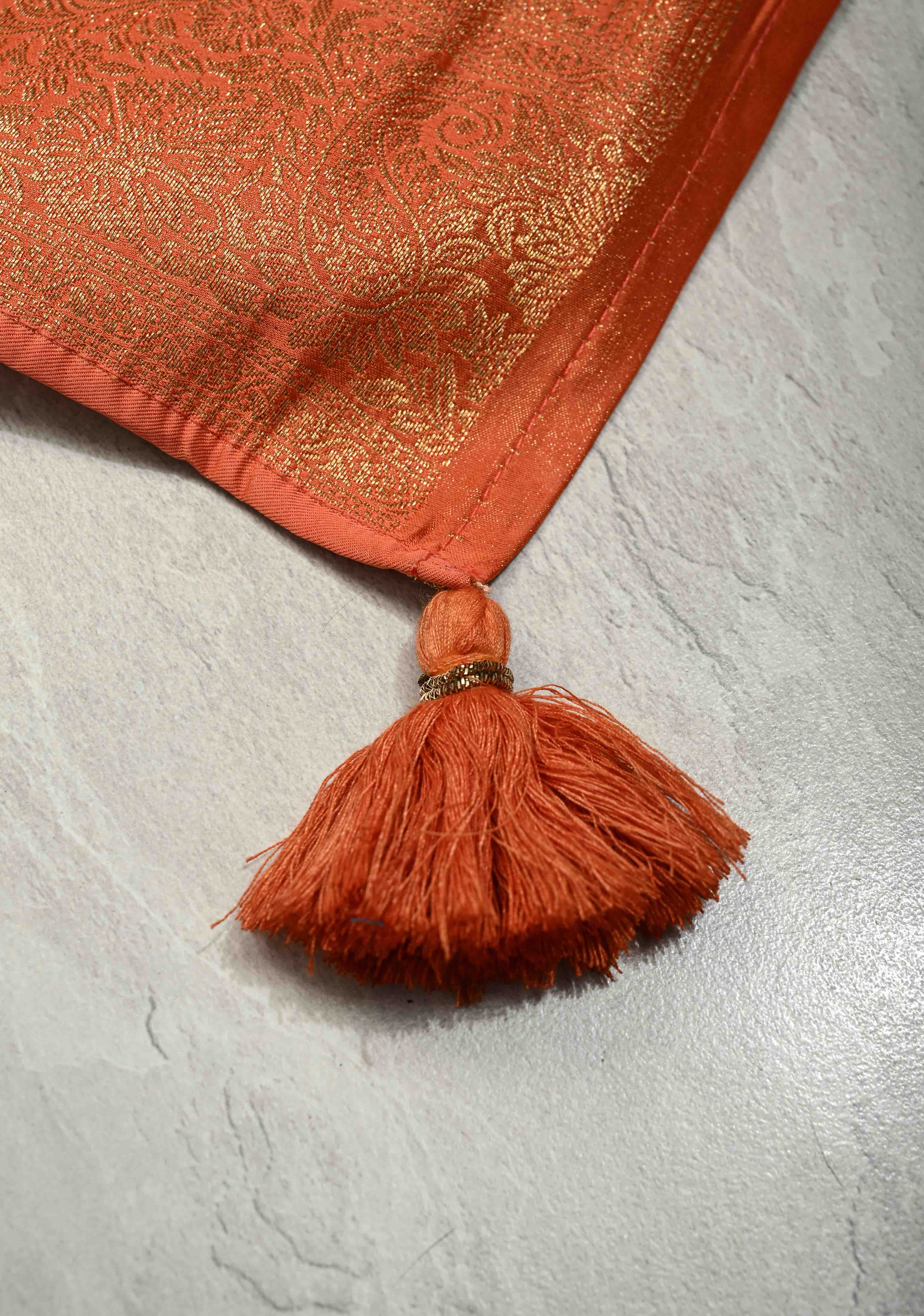 Flame Orange Vegan Viscose Silk Saree with Paisley Floral Brocade and Zari Border | Shobitam
