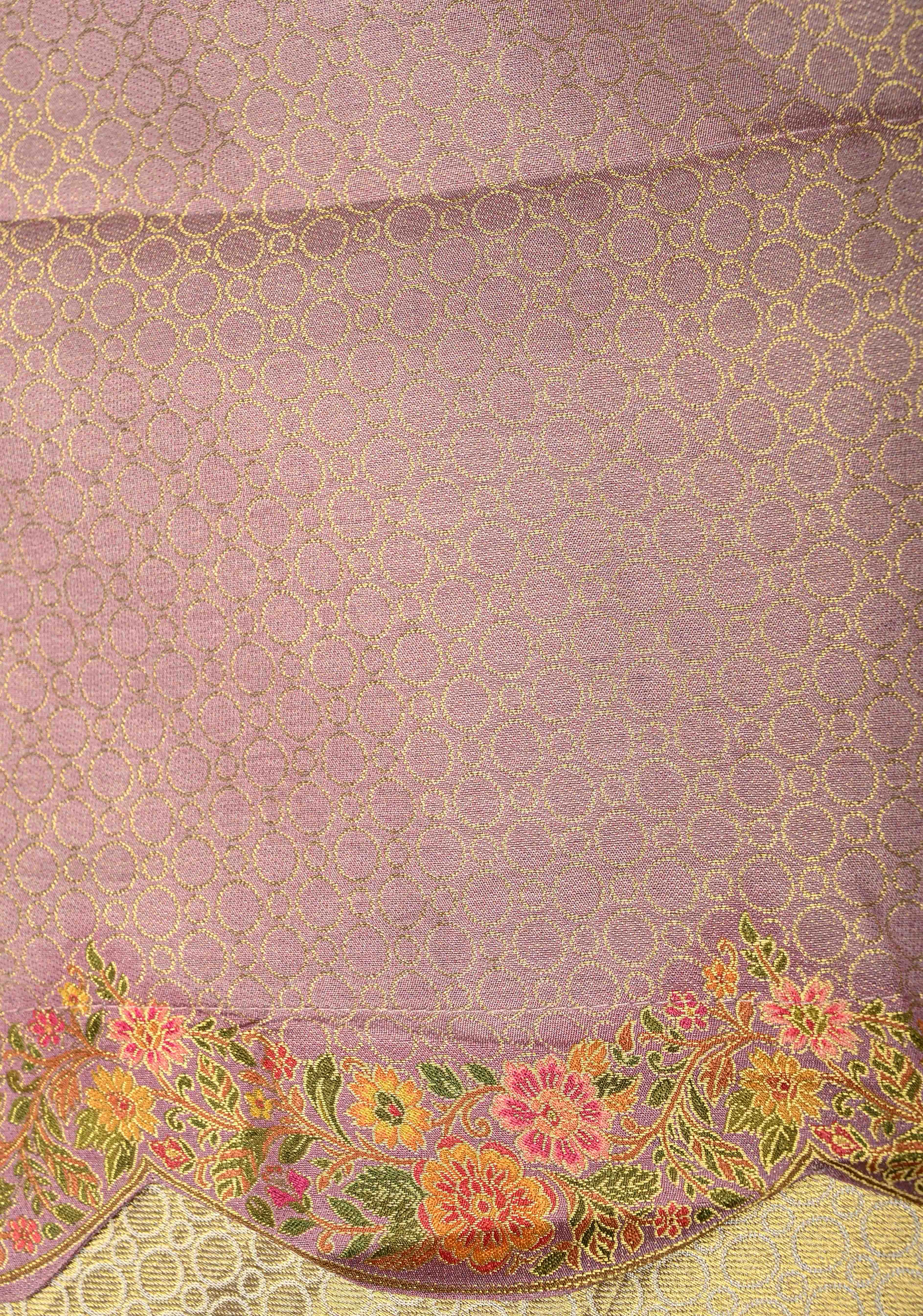 Brocade on Vegan Silk Saree in Pastel Lavender with Floral-Birds design and Scallop border | Shobitam