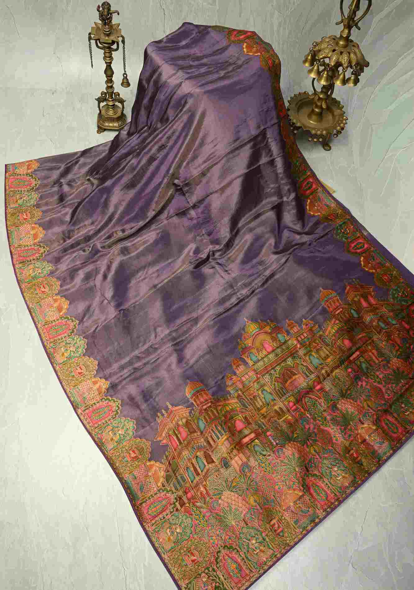 Purple Vegan Silk Tissue with Embroidery Border Ready to Wear Saree