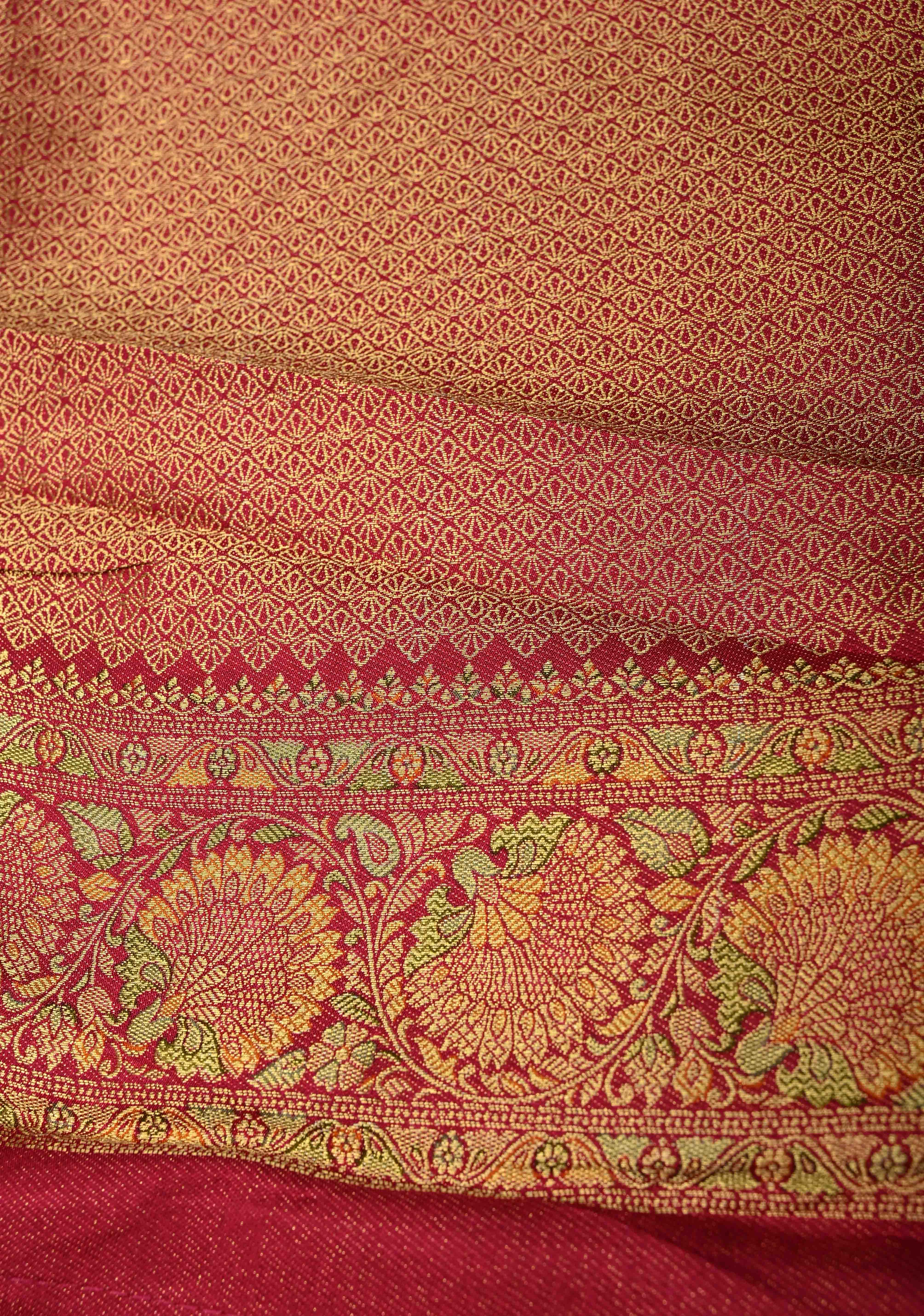 Vegan Silk Saree in Pink-Red with Lehriya Design and Border | Shobitam