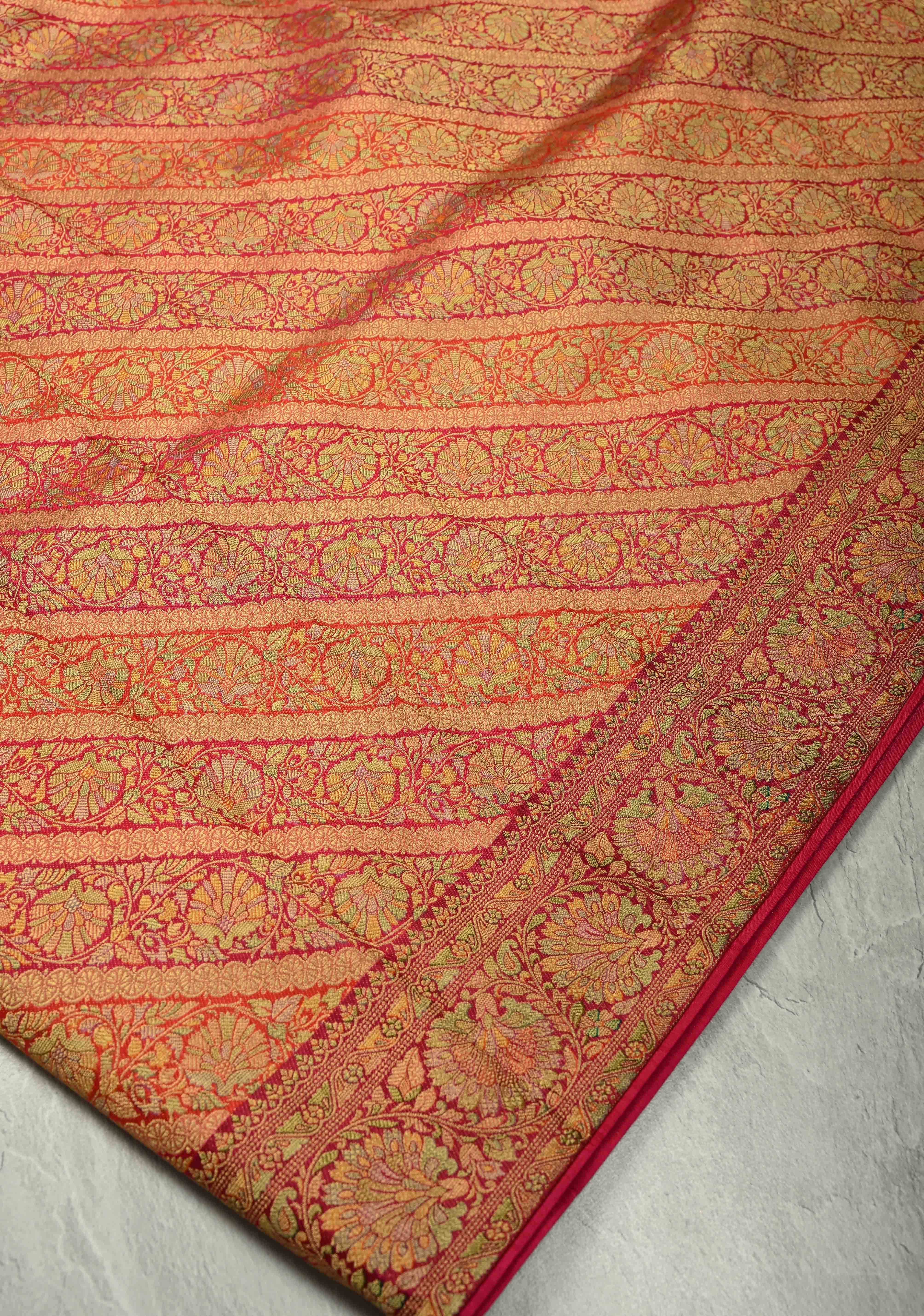 Vegan Silk Saree in Pink-Red with Lehriya Design and Border | Shobitam