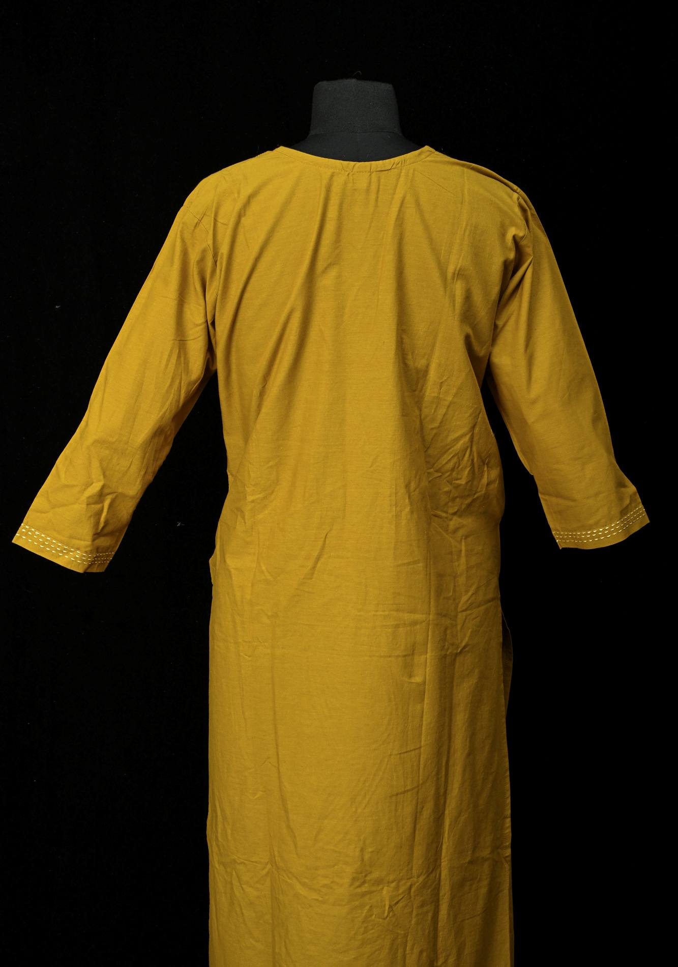 Mustard Yellow Cotton Coord Set with V-neck, 3/4th Sleeve Kurti & Pants | Made to Order