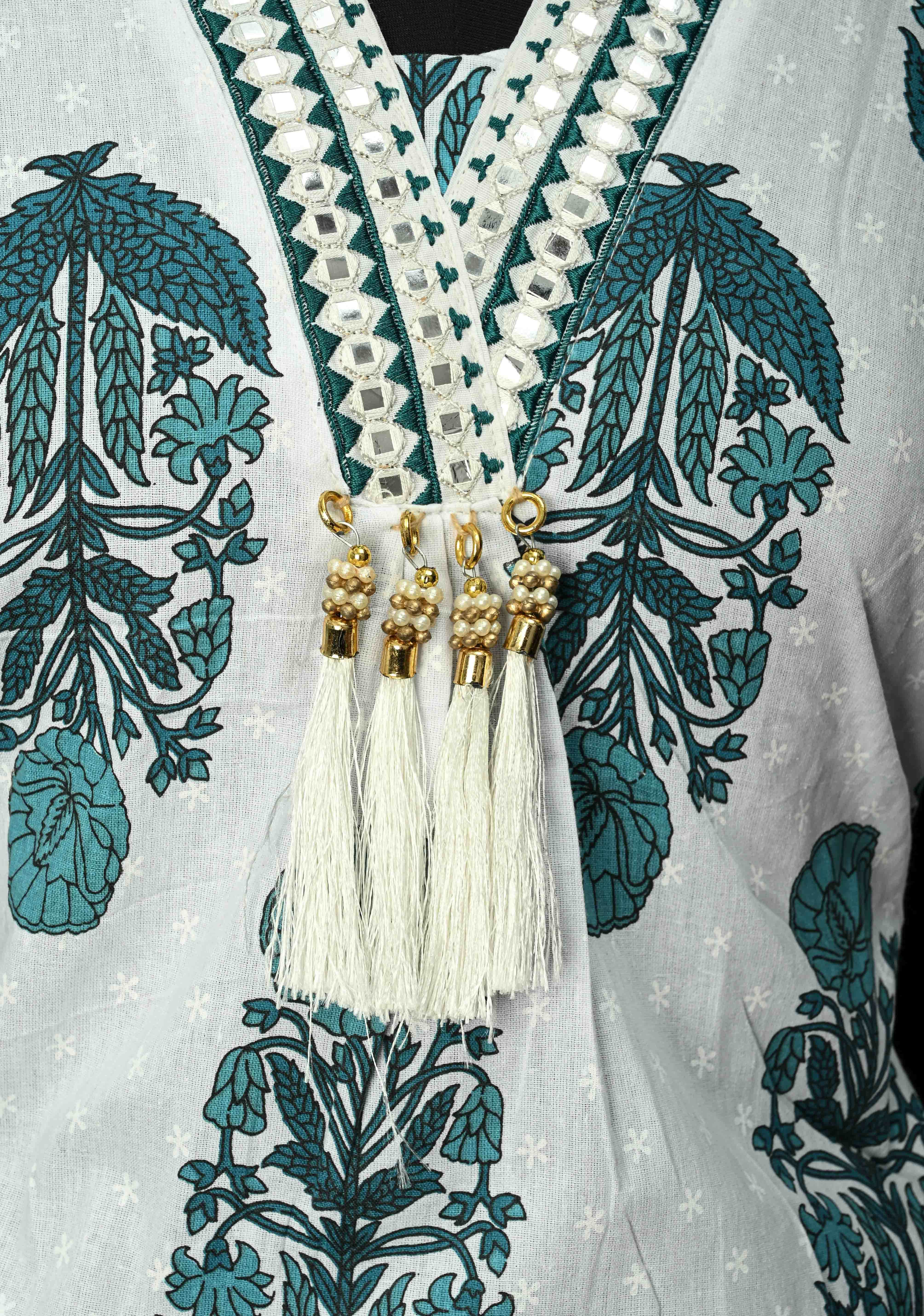 Blue A-Line Printed Cotton Kurti & Pant Set | Made to Order | SHOBITAM