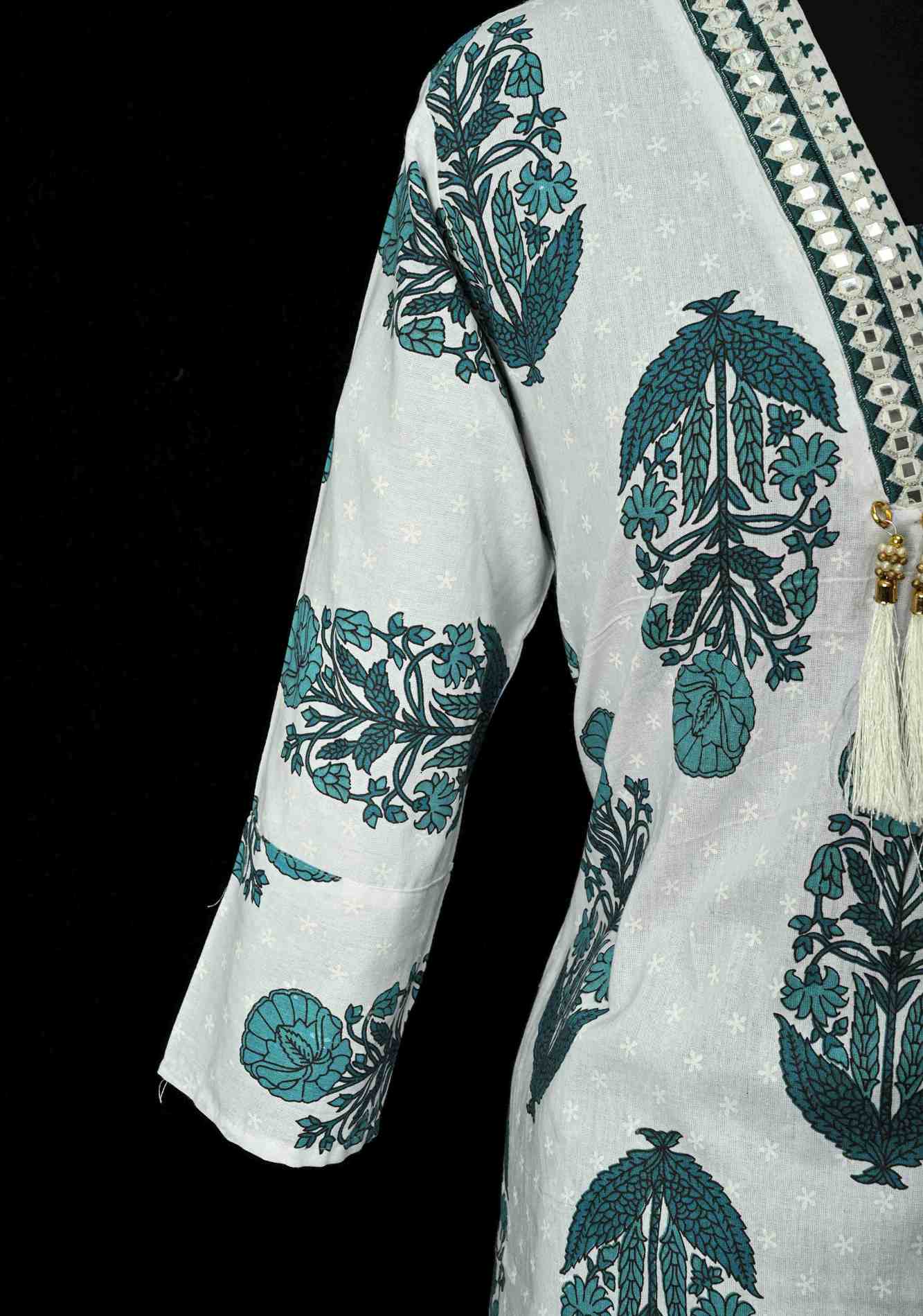 Blue A-Line Printed Cotton Kurti & Pant Set | Made to Order