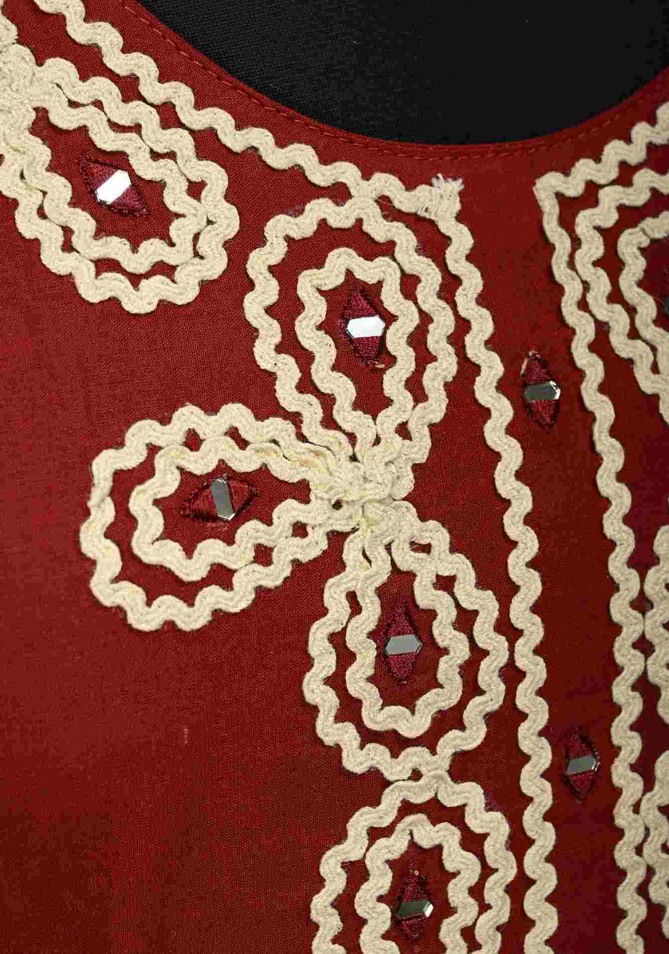 Maroon Cotton Applique Neck Kurti Set | Made to Order