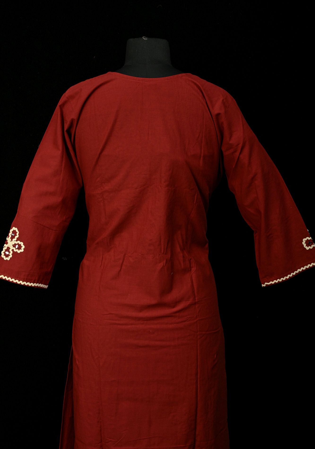 Maroon Cotton Applique Neck Kurti Set | Made to Order