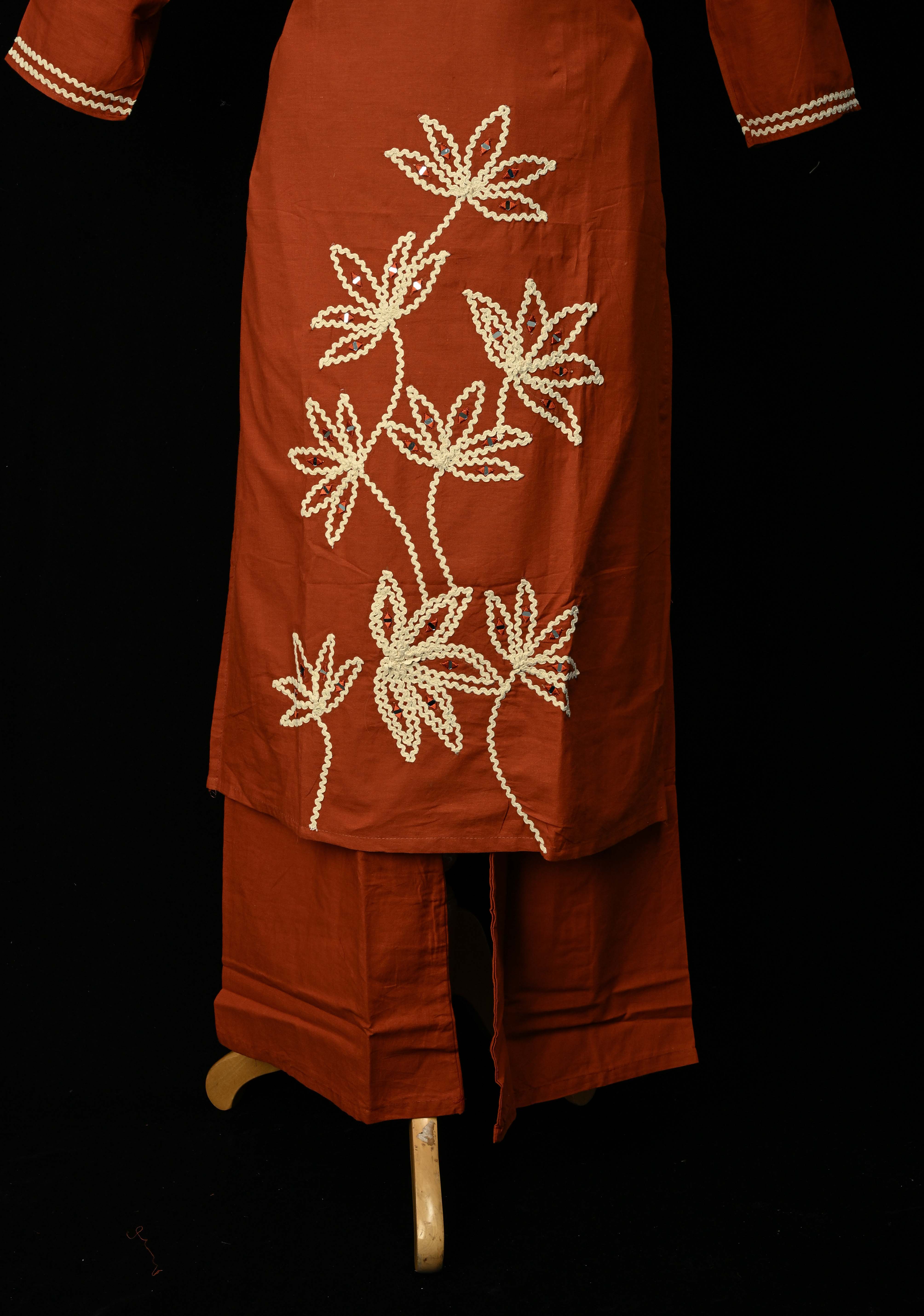 Rust Cotton Applique Daman Kurti 2 piece Set | Made to Order | SHOBITAM