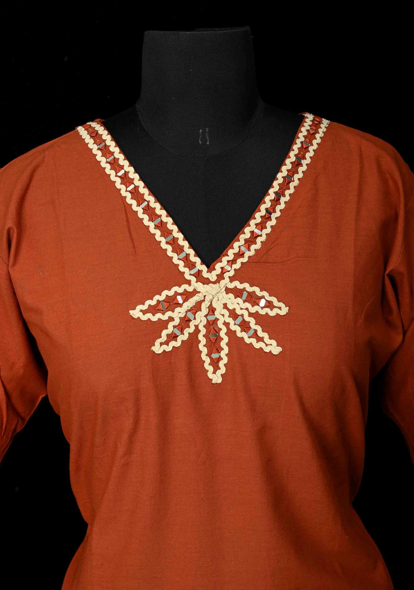 Rust Cotton Applique Daman Kurti 2 piece Set | Made to Order