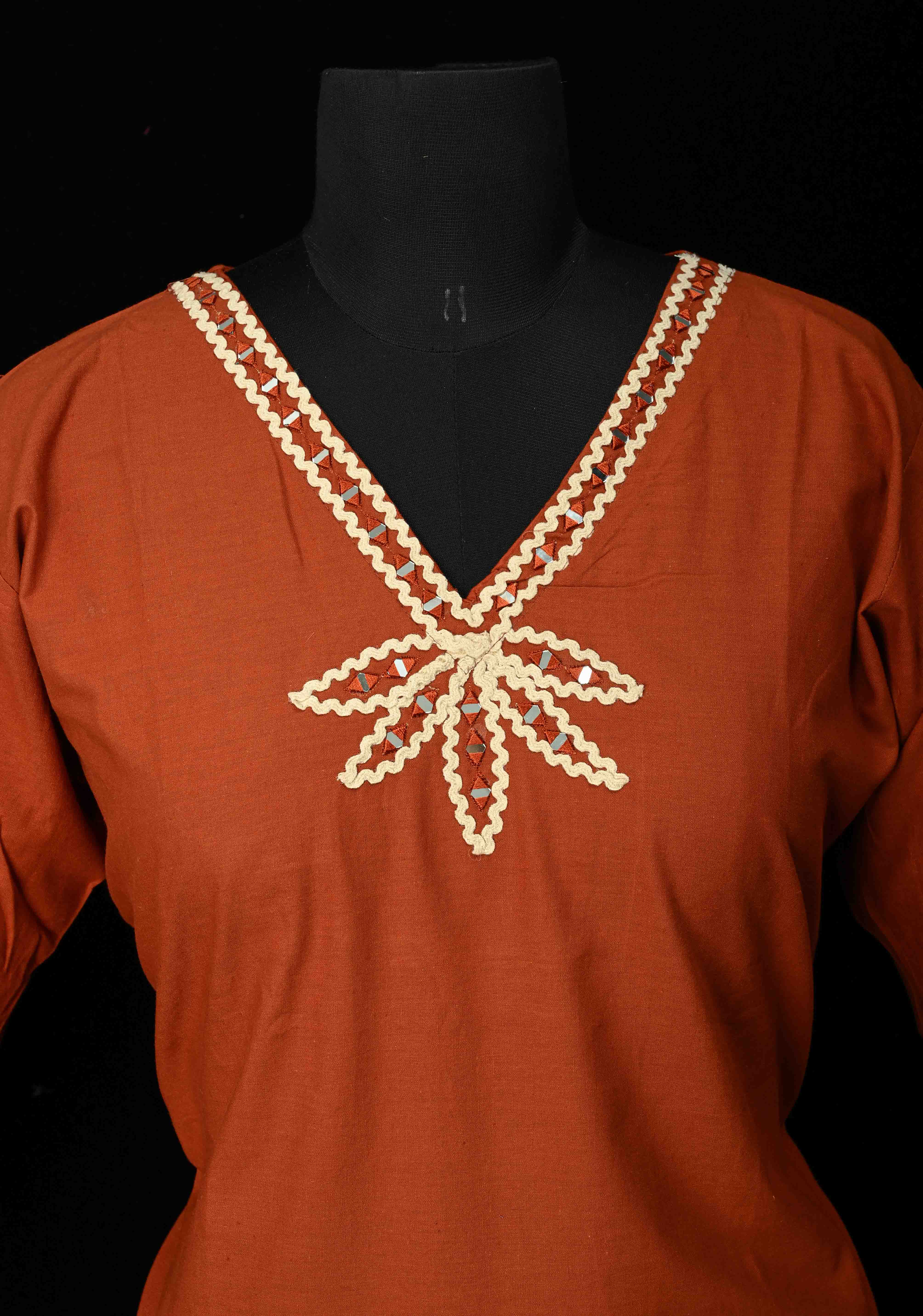 Rust Cotton Applique Daman Kurti 2 piece Set | Made to Order | SHOBITAM