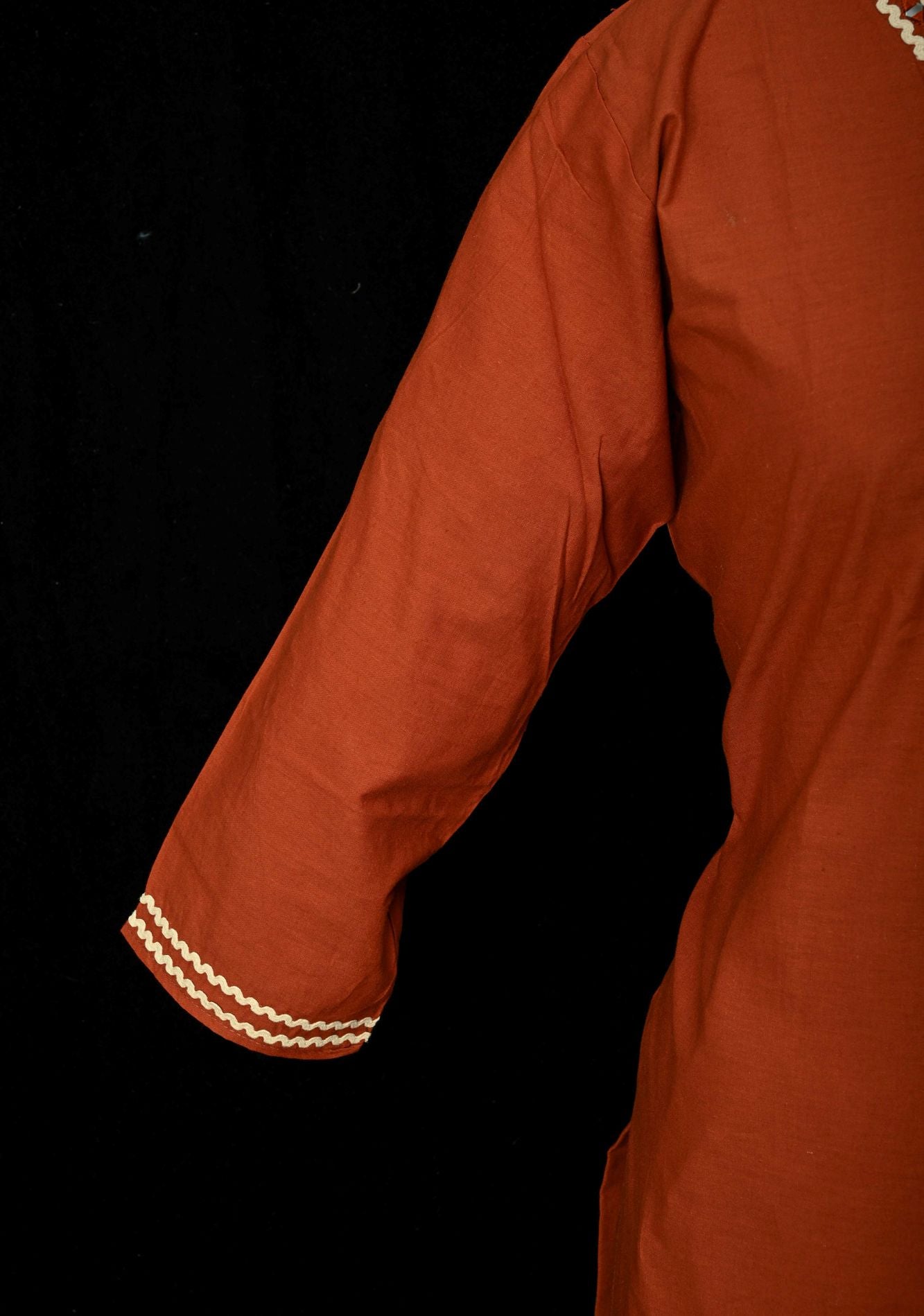 Rust Cotton Applique Daman Kurti 2 piece Set | Made to Order