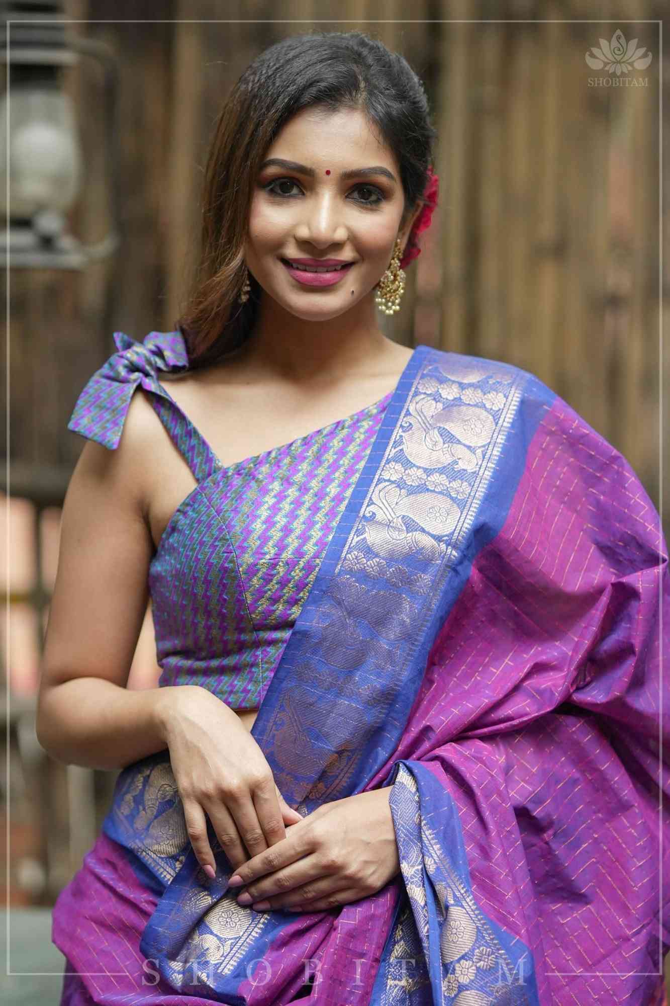 Purple Blue jacquard one shoulder blouse crop top, Made to Order