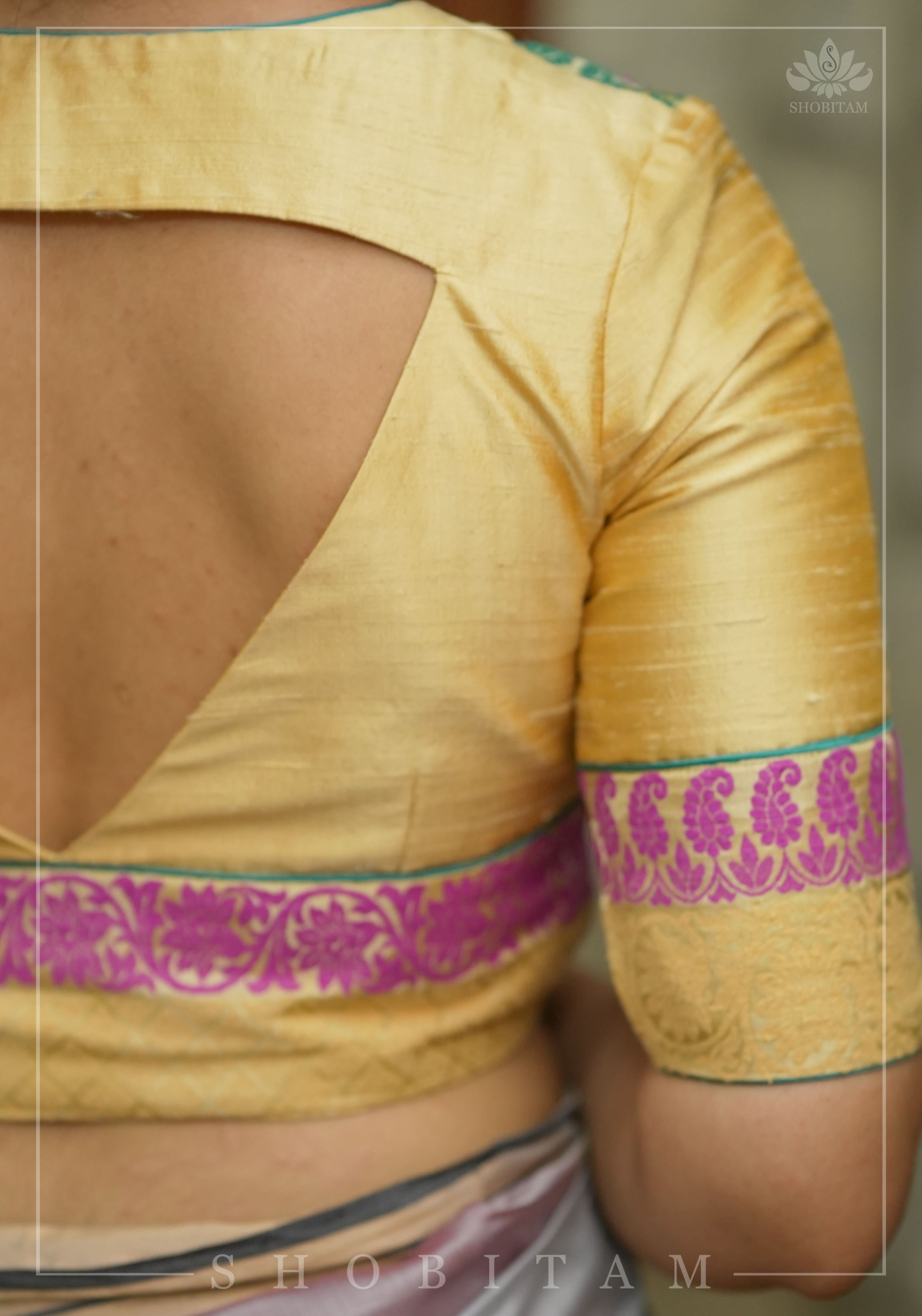 Cream Pure Raw Silk and Brocade Mix and Match Blouse, Made to Order | Shobitam